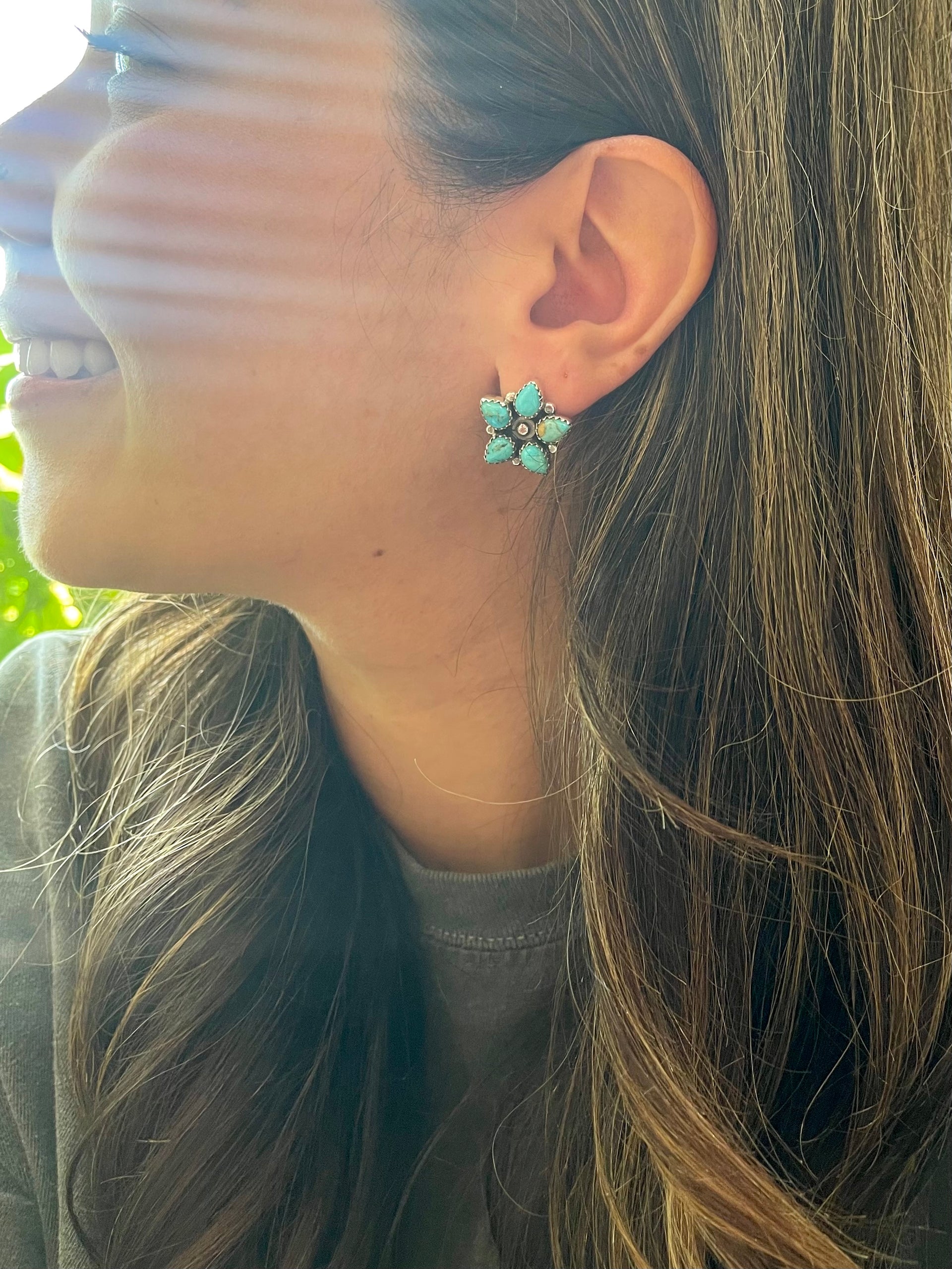 Southwest Handmade Turquoise & Sterling Silver Star Cluster Post Earrings