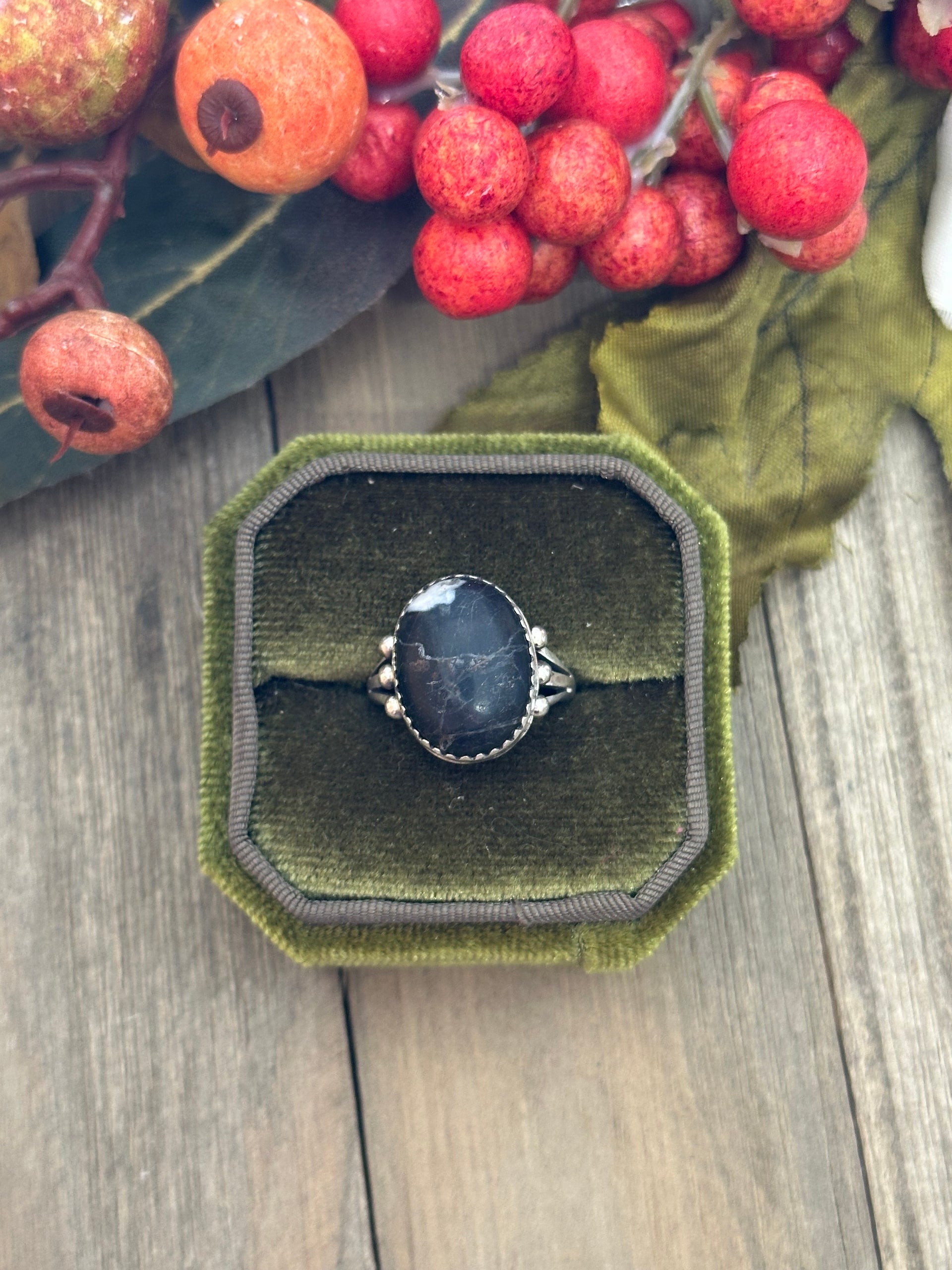 Navajo Made White Buffalo & Sterling Silver Ring