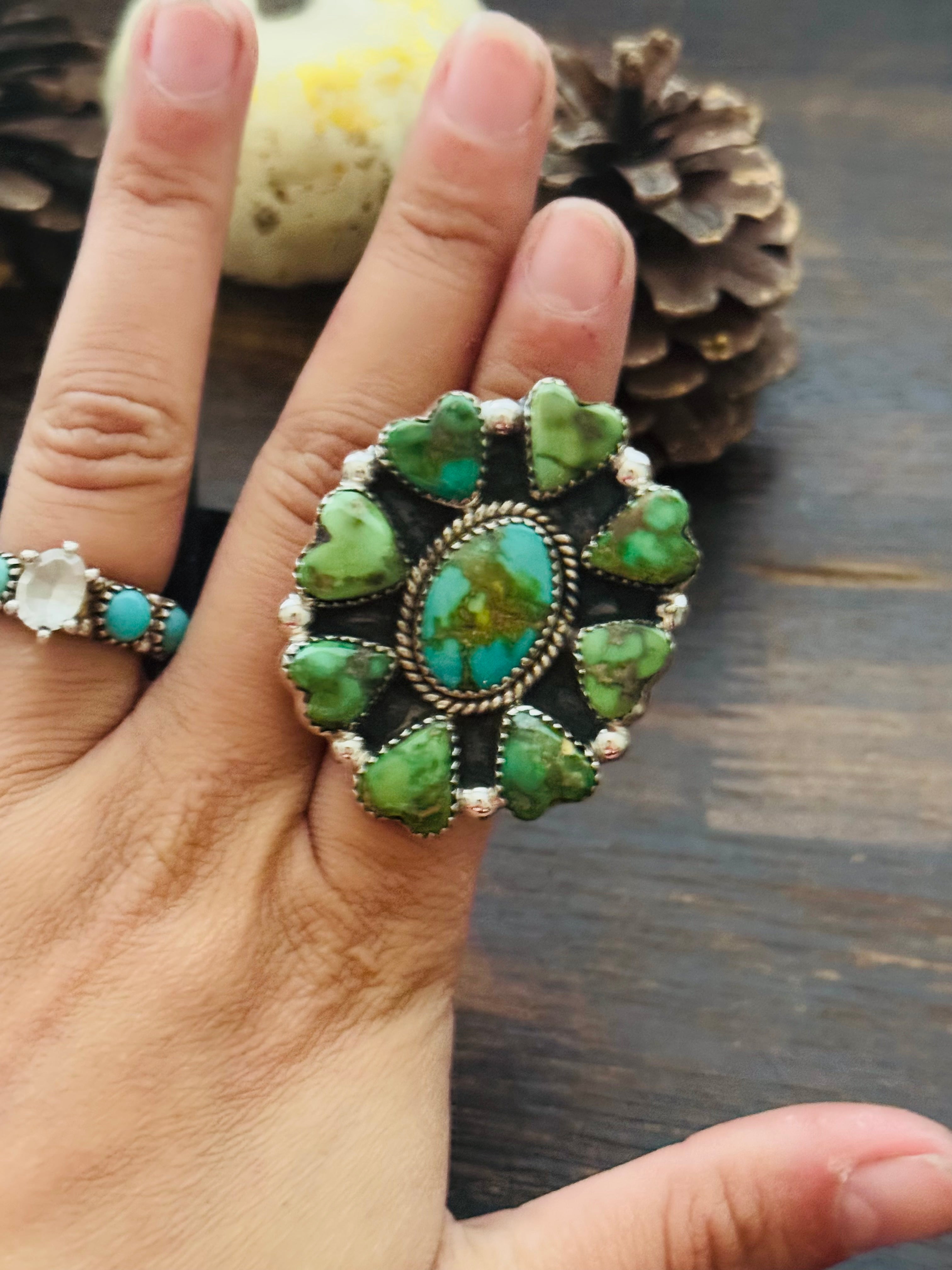 Southwest Handmade Sonoran Mountain Turquoise & Sterling Silver Adjustable Cluster Ring