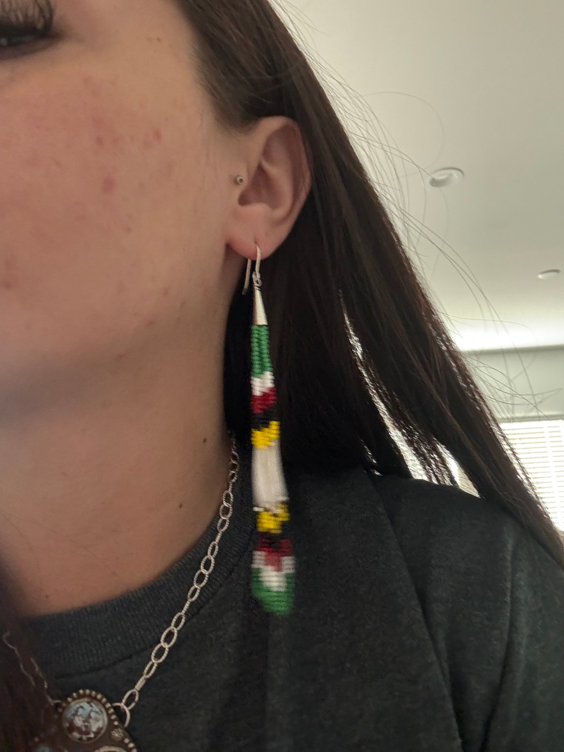 Navajo Strung Multi Stone & Sterling Silver Beaded Dangle Earrings