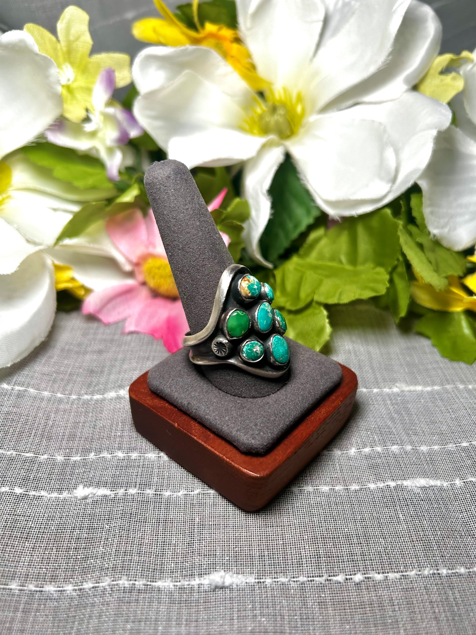 Emer Thompson Kingman Turquoise & Sterling Silver Ring Size 11.5