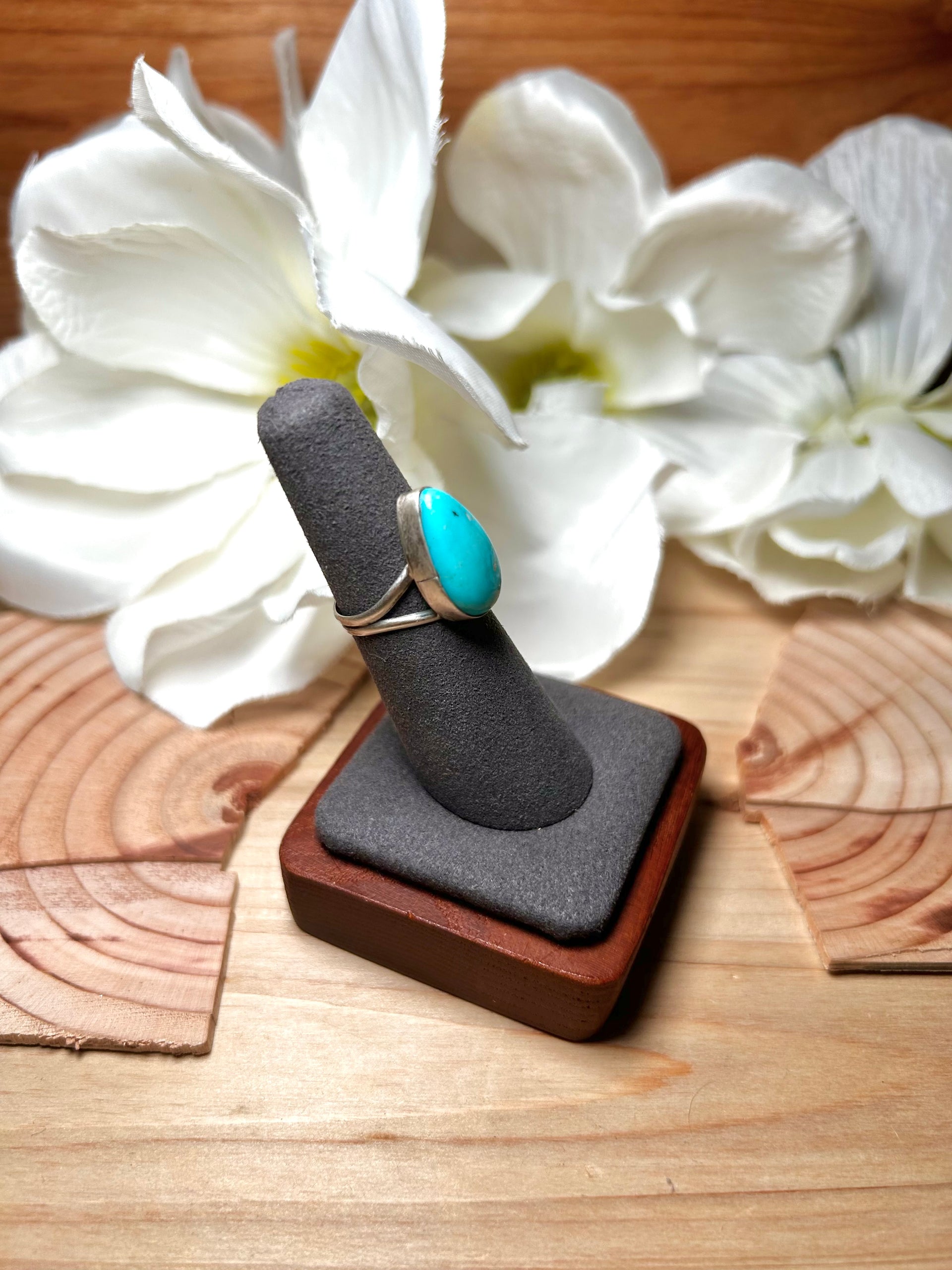 Navajo Made Blue Ridge Turquoise & Sterling Silver Ring Size 6