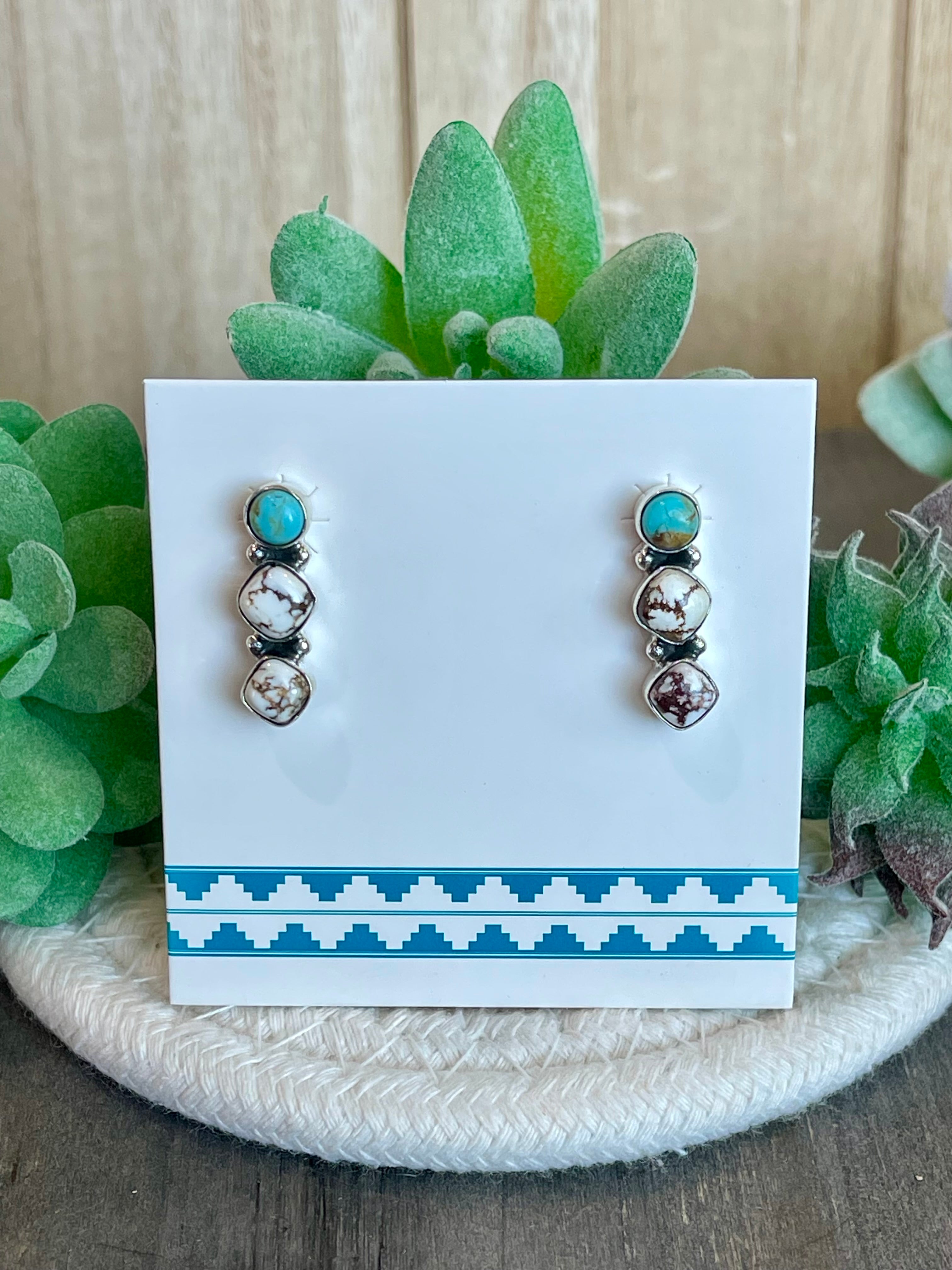 Southwest Handmade Multi Stone & Sterling Silver Post Earrings