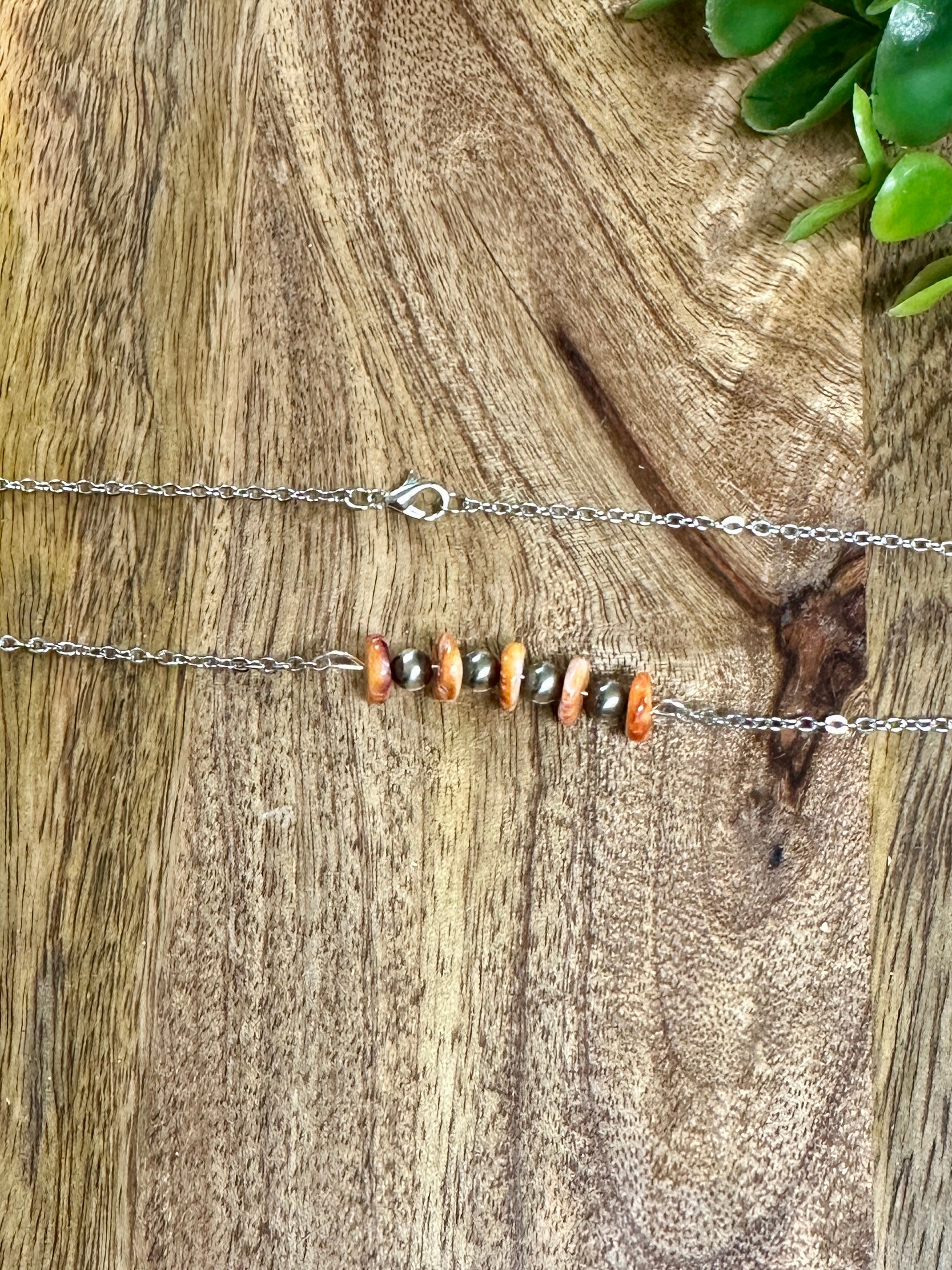 Handmade Spiny Oyster & Sterling Silver Pearl Necklace