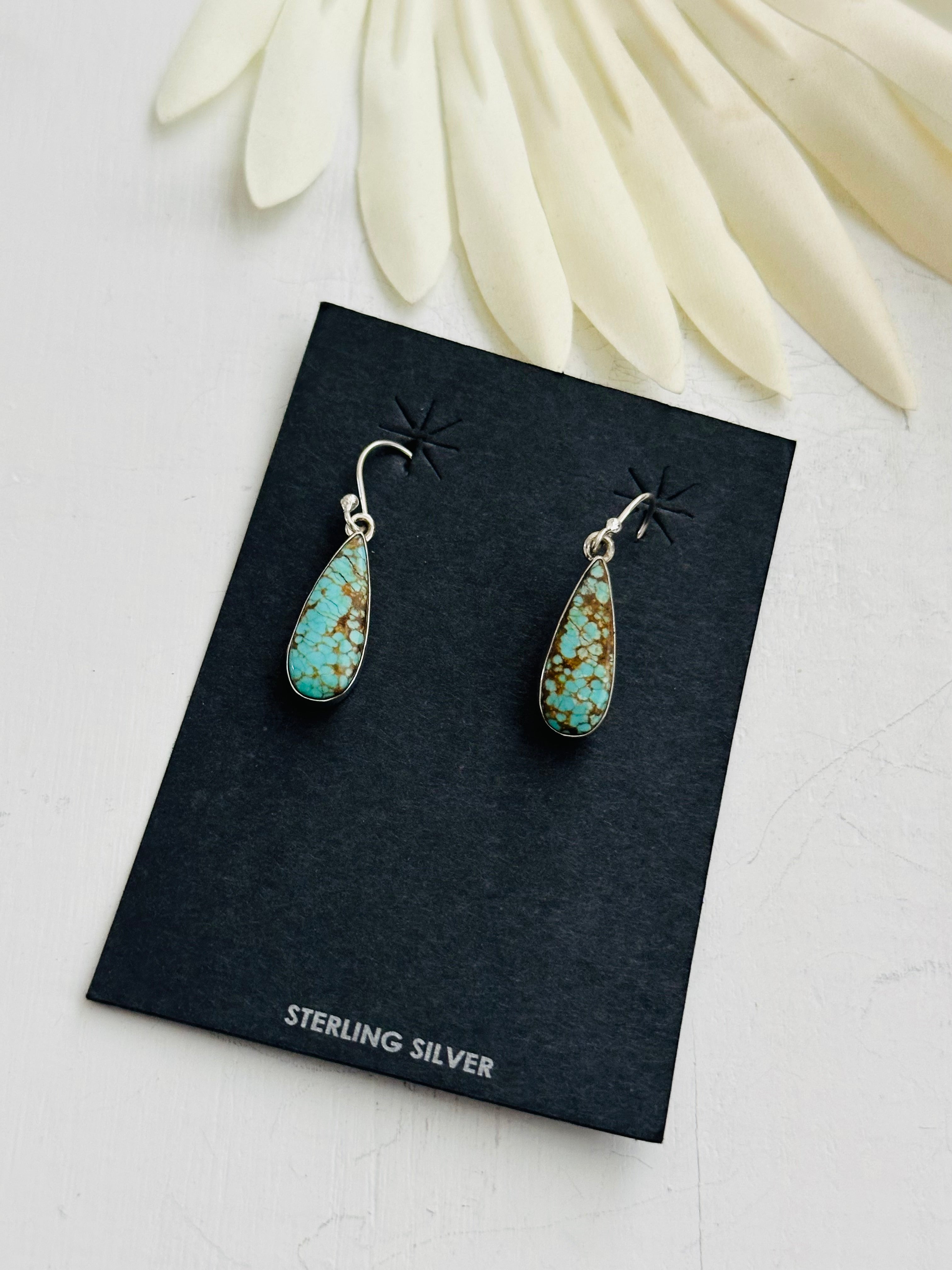 Southwest Handmade #8 Turquoise & Sterling Silver Dangle Earrings