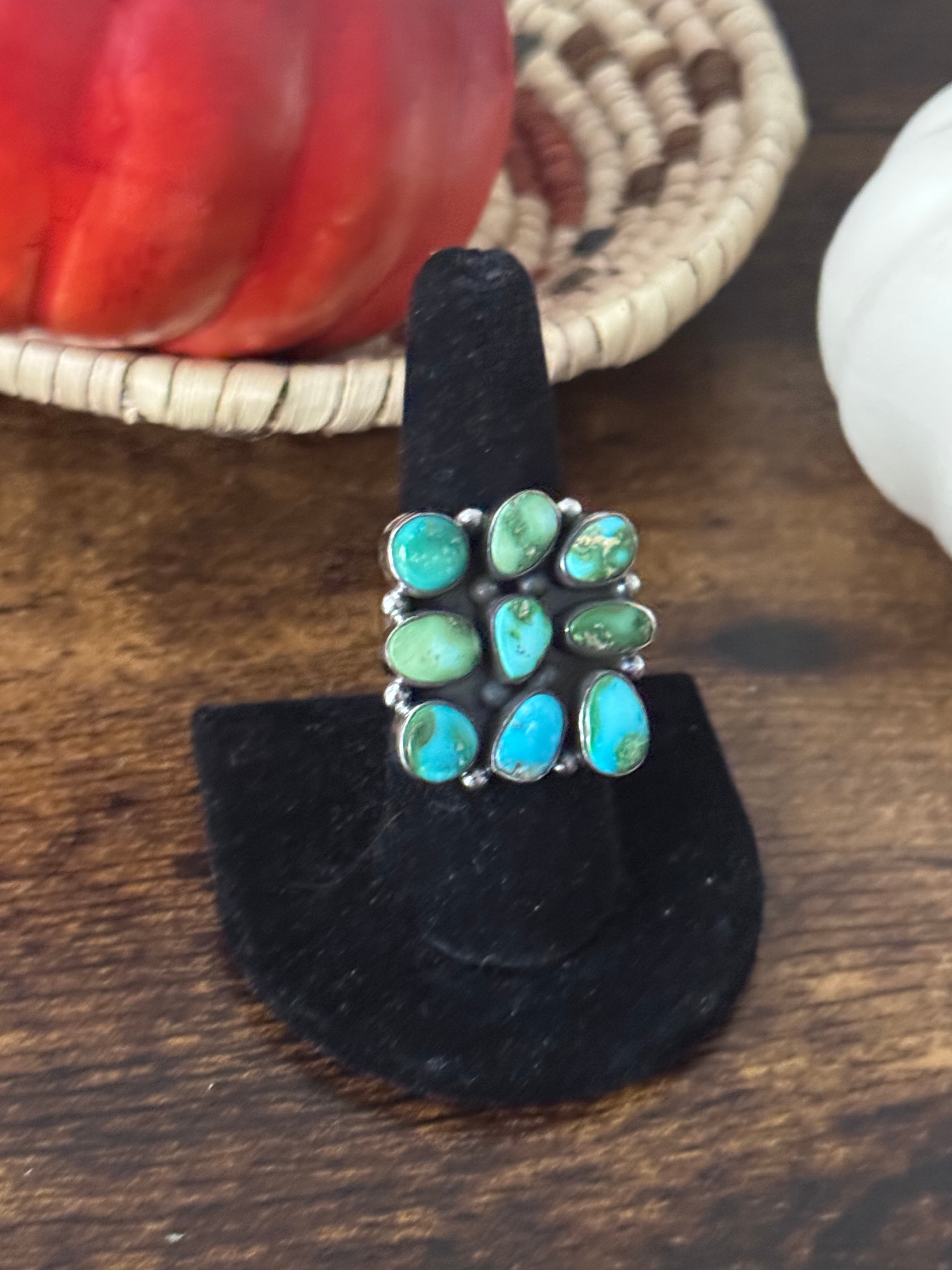 Southwest Handmade Sonoran Mountain Turquoise & Sterling Silver Adjustable Cluster Ring