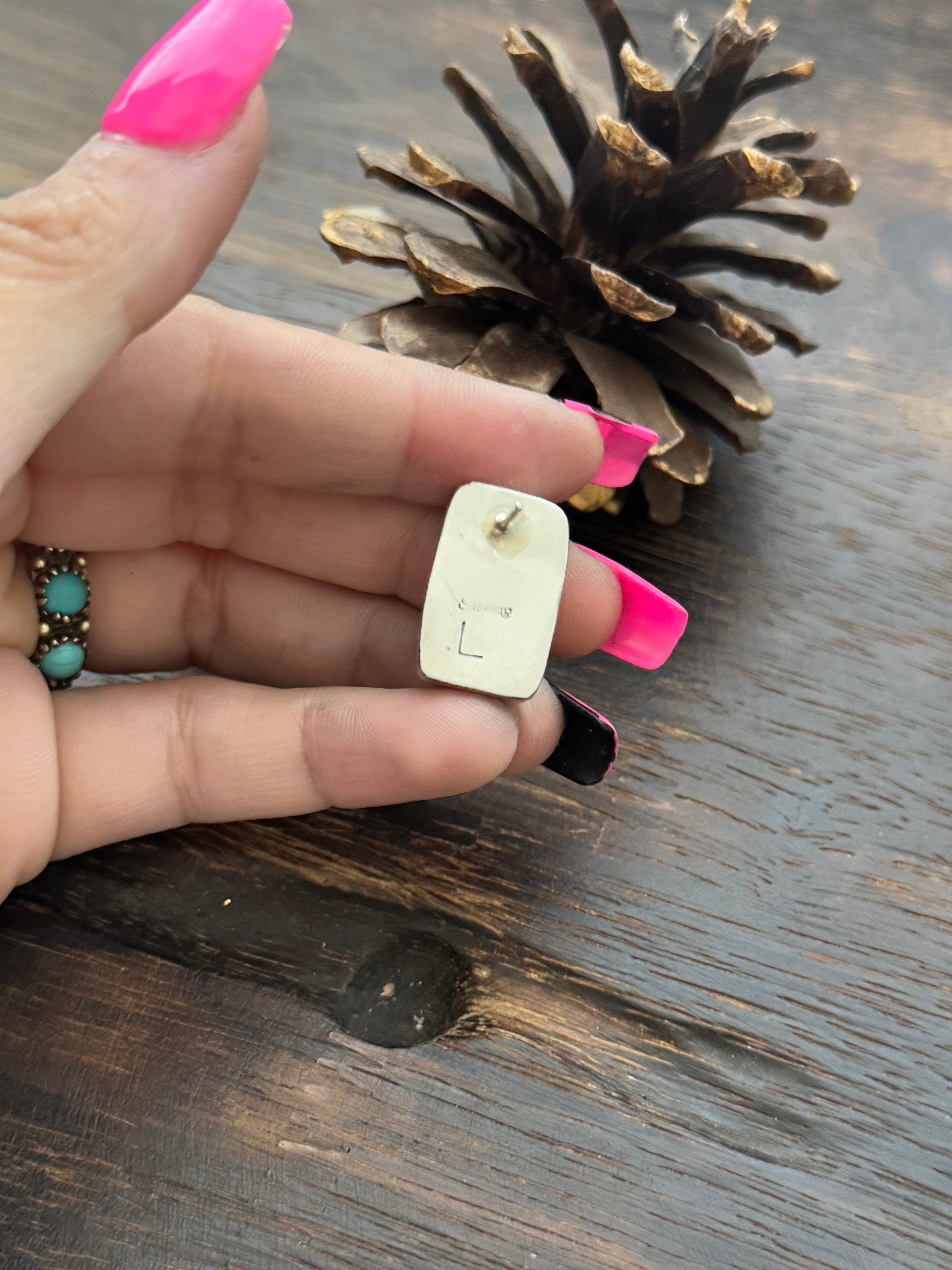 Navajo Made White Buffalo & Sterling Silver Post Earrings