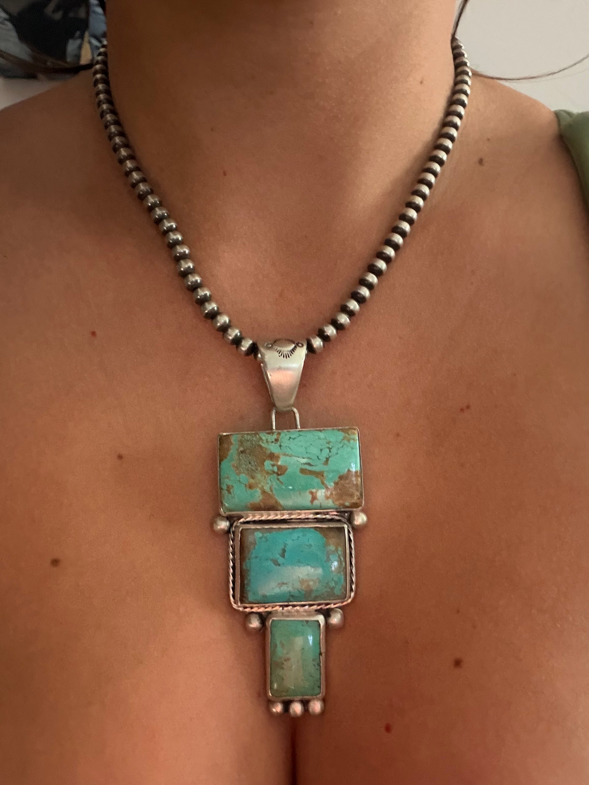 Navajo Made Mine 8 Turquoise & Sterling Silver Pendant