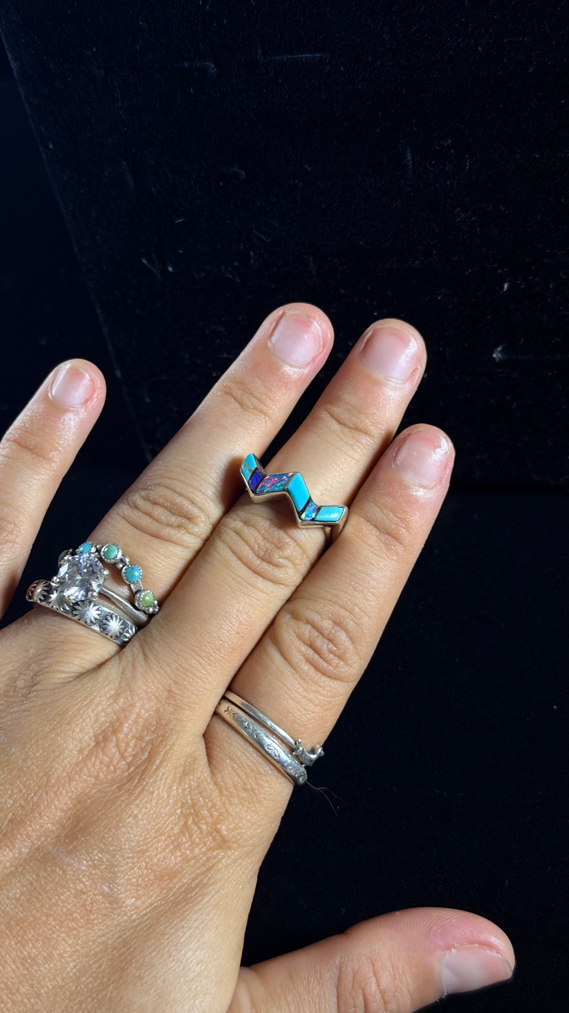 Navajo Made Multi Stone & Sterling Silver Inlay Ring