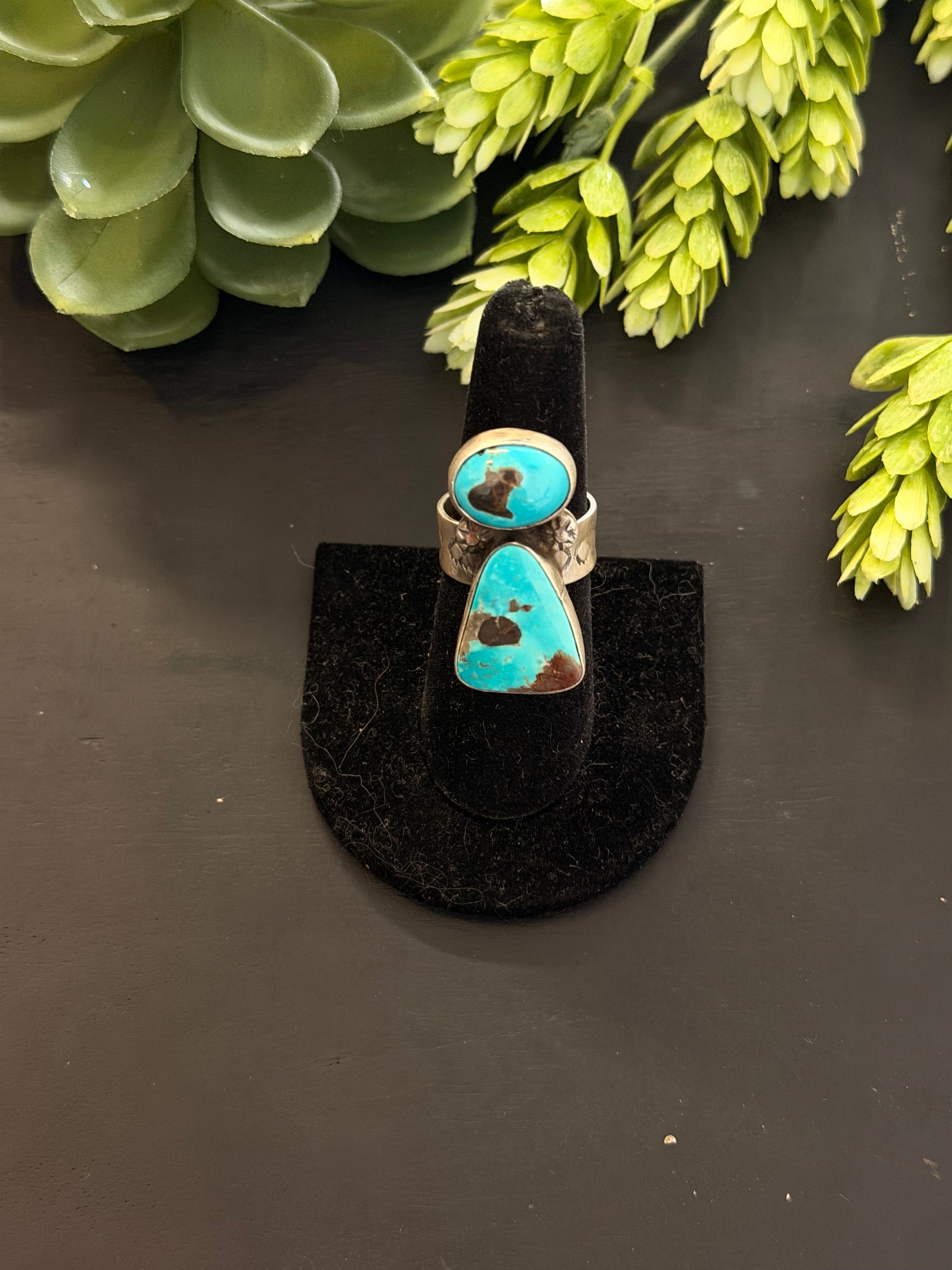 Navajo Made Carico Lake Turquoise & Sterling Silver Ring Size 7