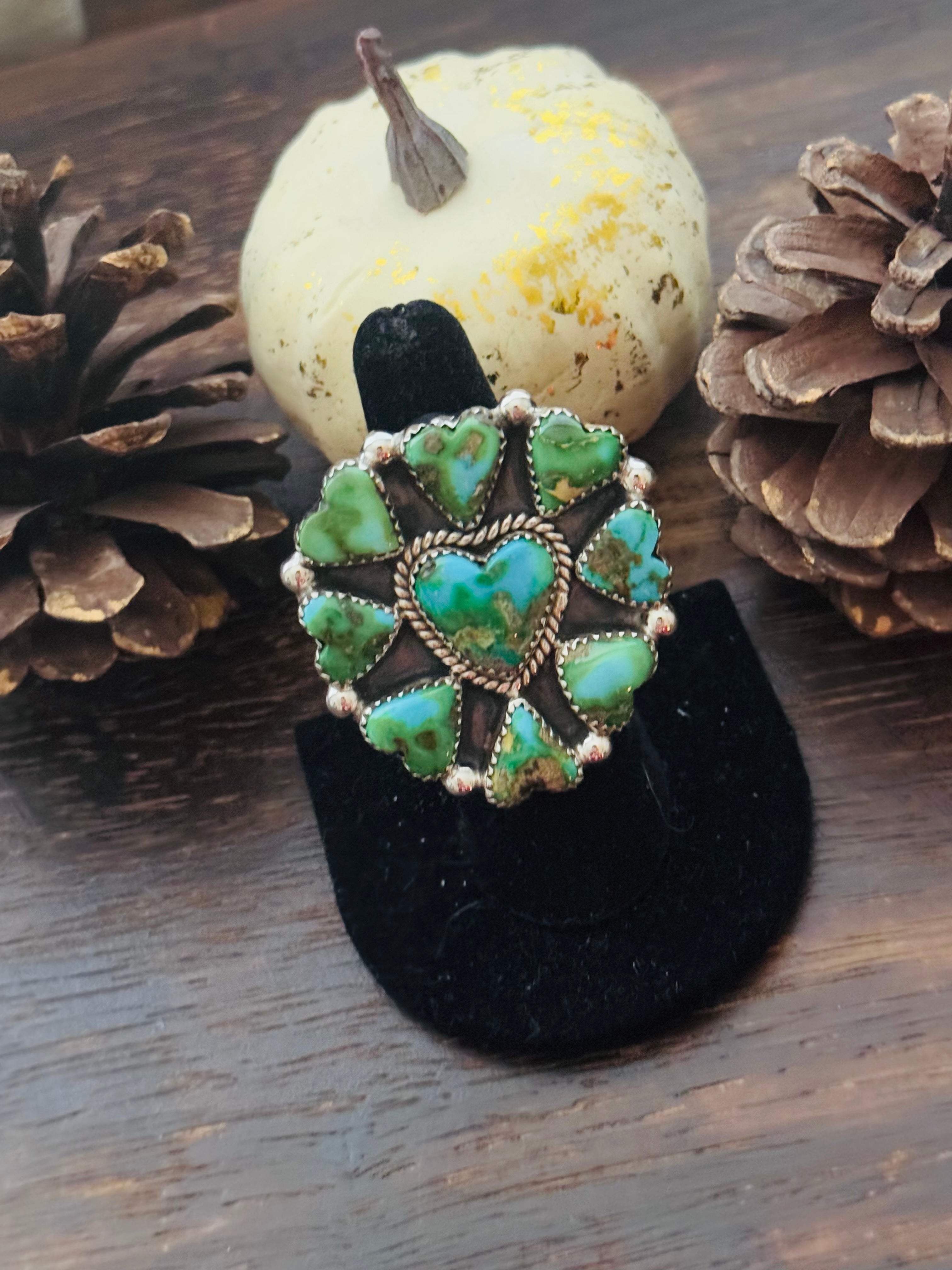 Southwest Handmade Sonoran Mountain Turquoise & Sterling Silver Adjustable Cluster Ring