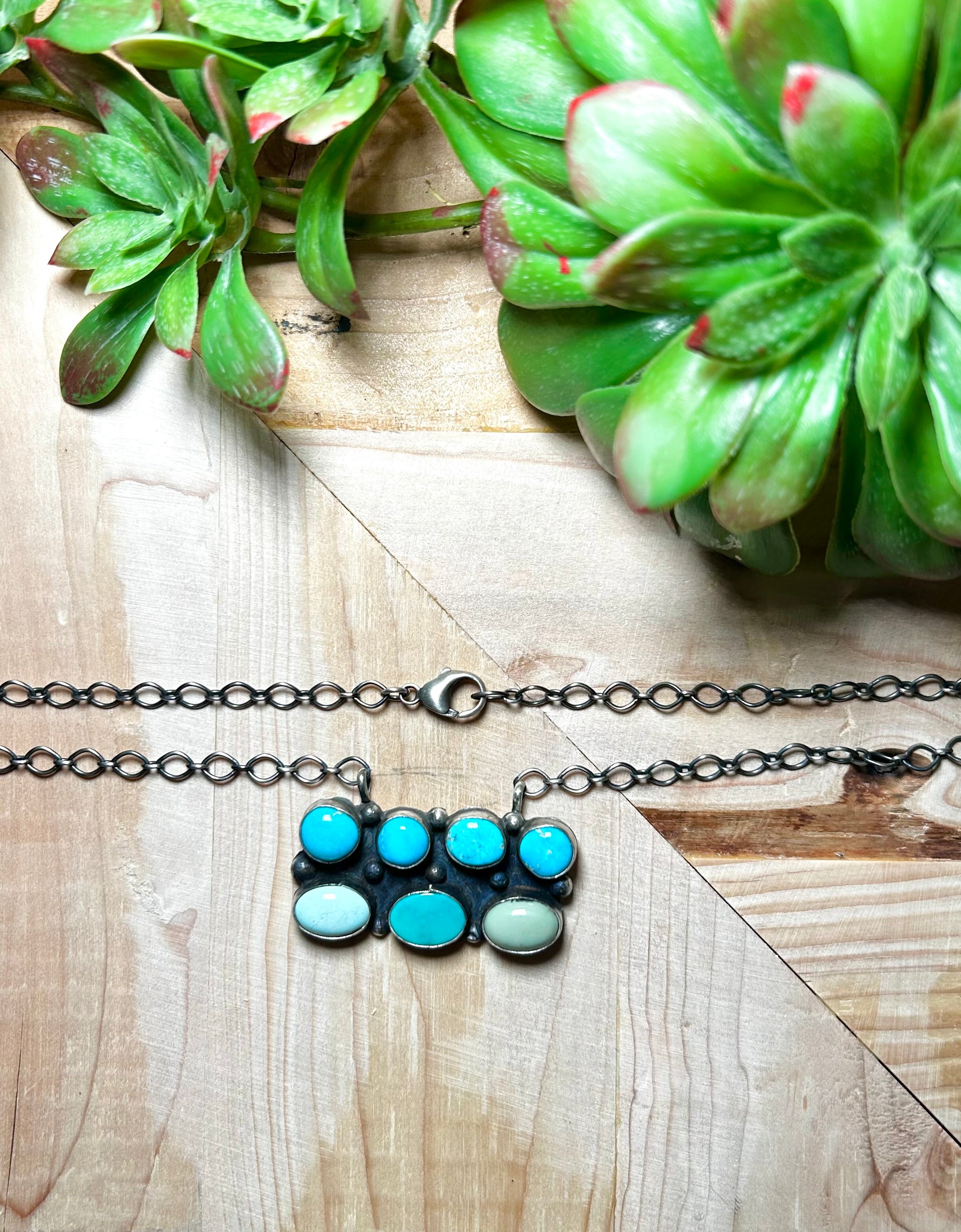 Navajo Made Mixed Turquoise & Sterling Silver Necklace