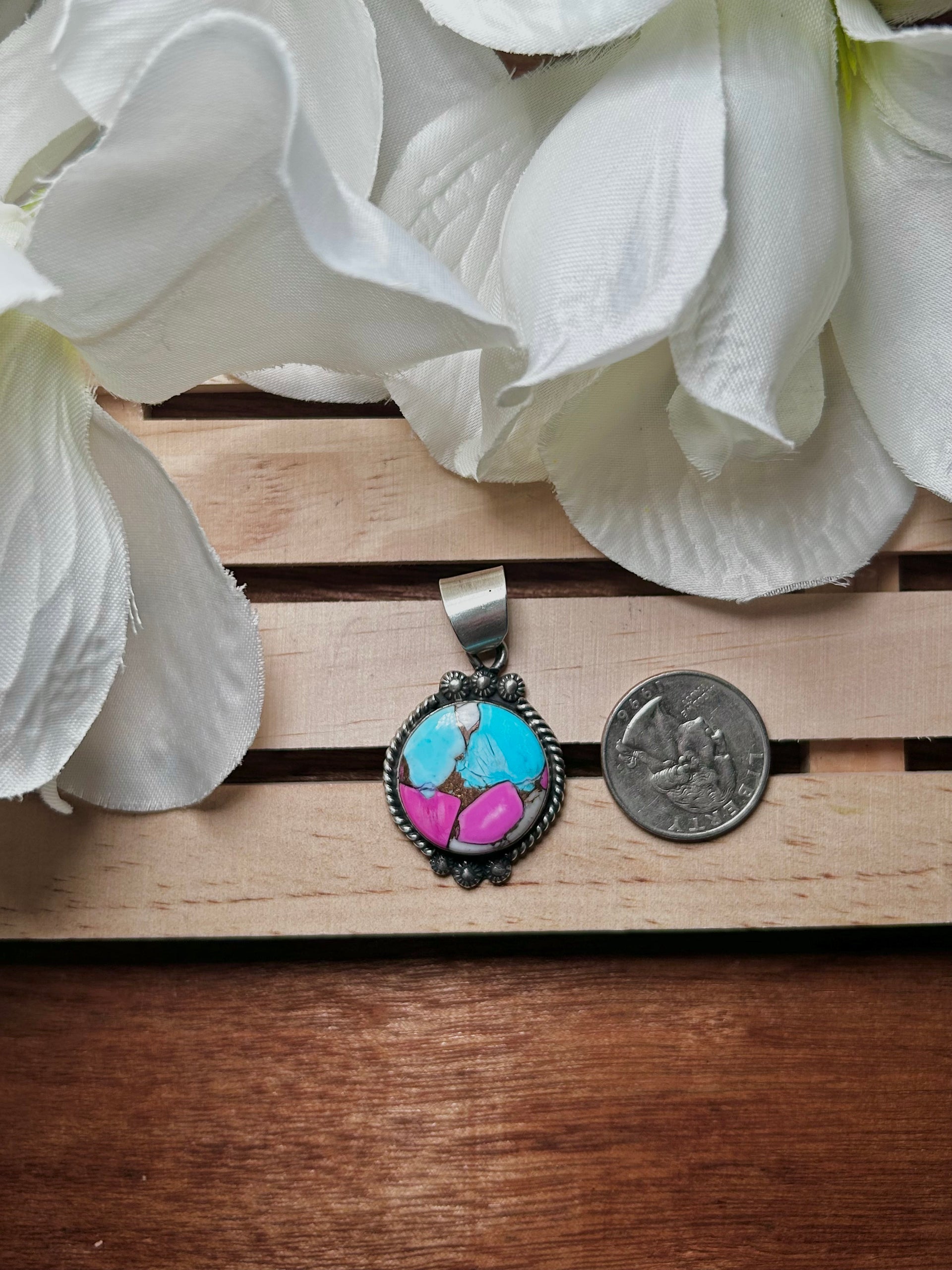 Zachariah David Cotton Candy Dahlia & Sterling Silver Pendant