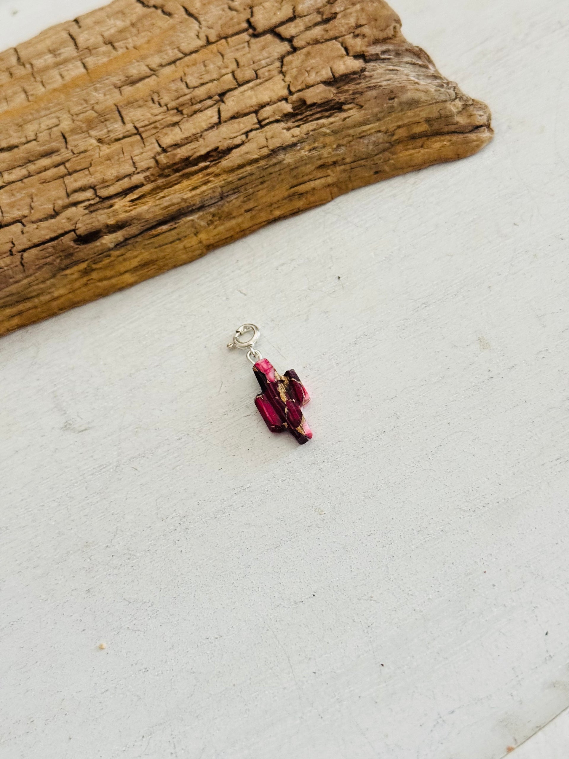 Navajo Made Rose Dahlia & Sterling Silver Saguaro Charms