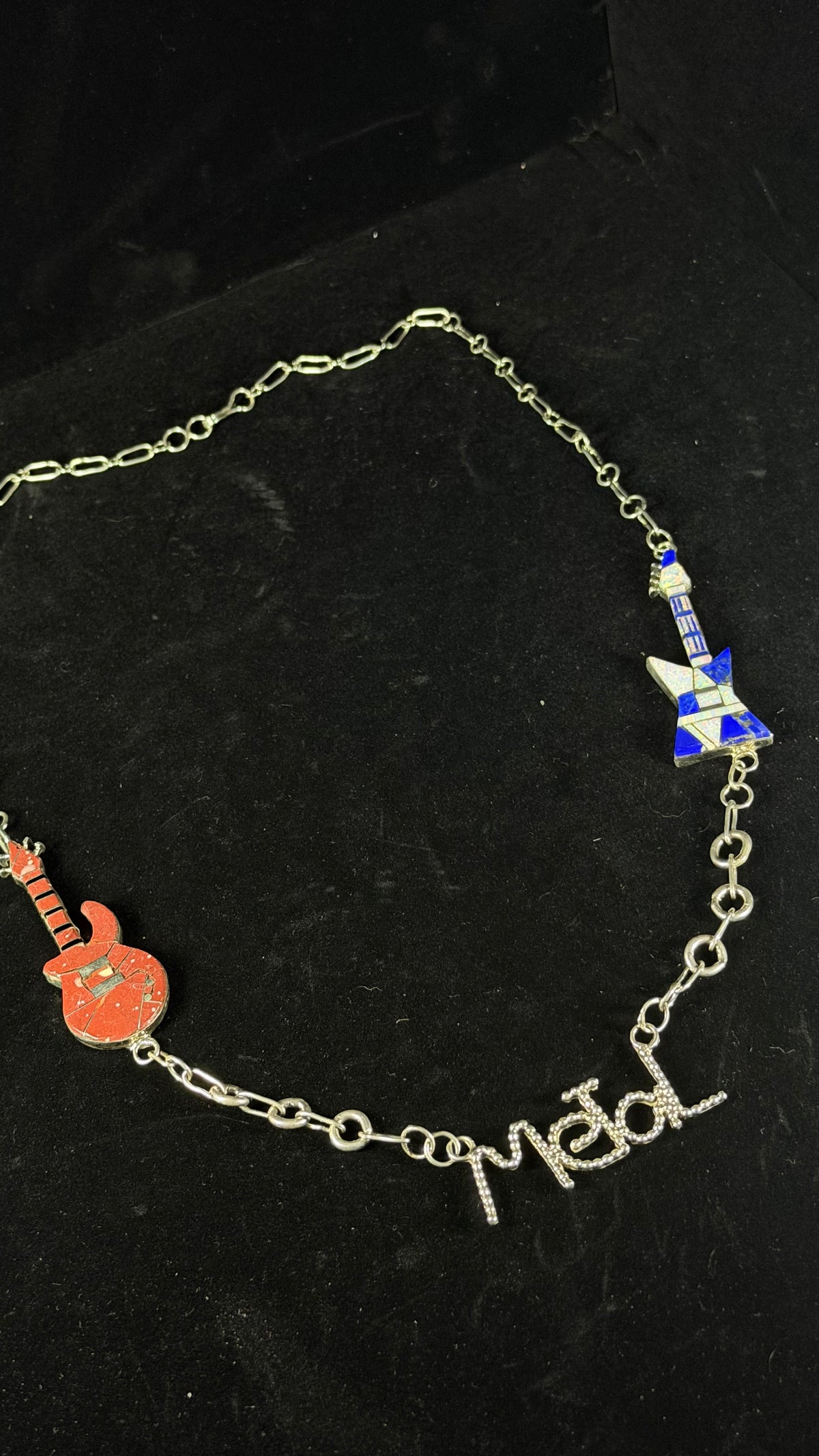 Francine Chopito Multi Stone & Sterling Silver Inlay Metal Necklace