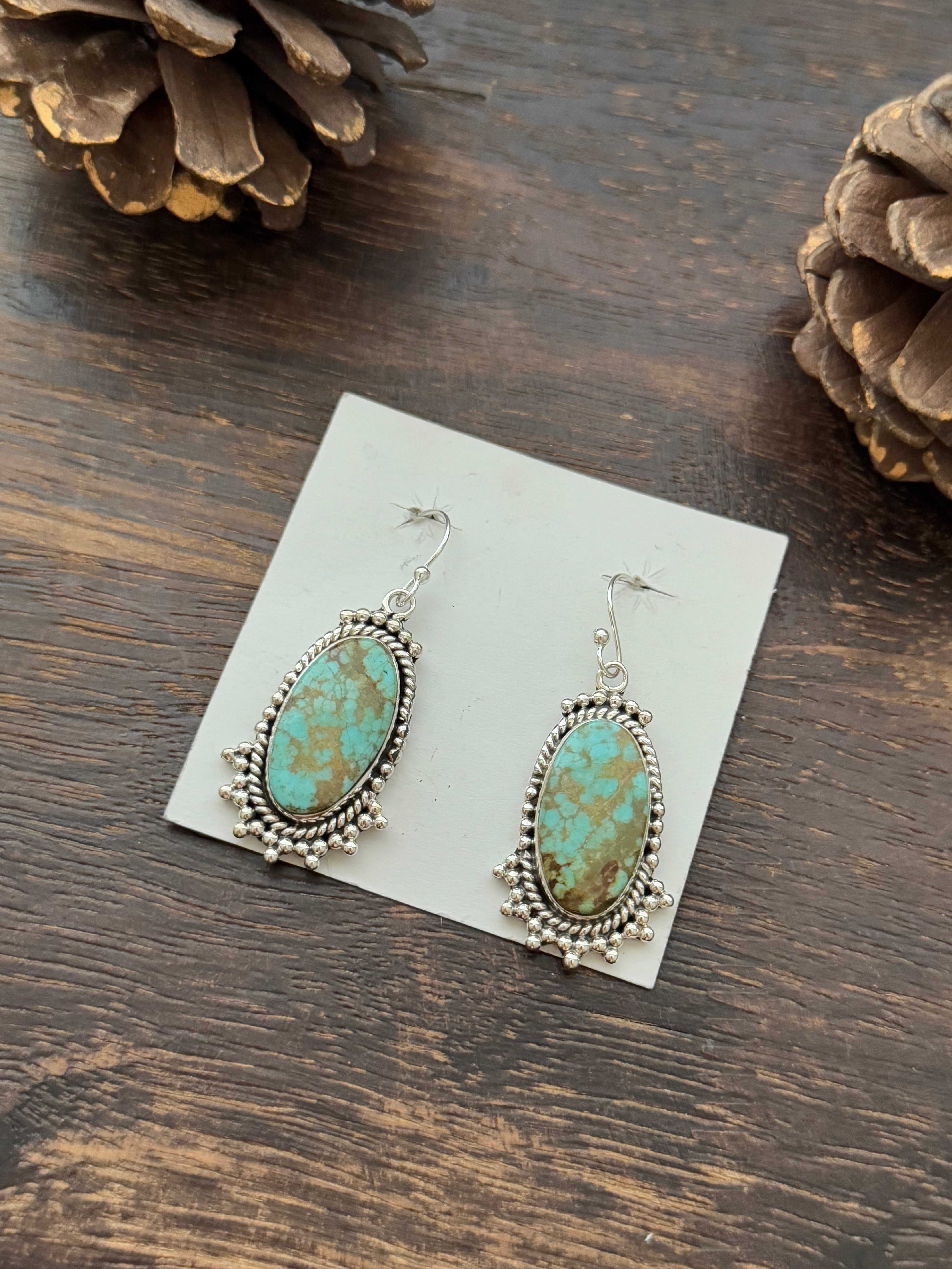 Southwest Handmade #8 Turquoise & Sterling Silver Dangle Earrings