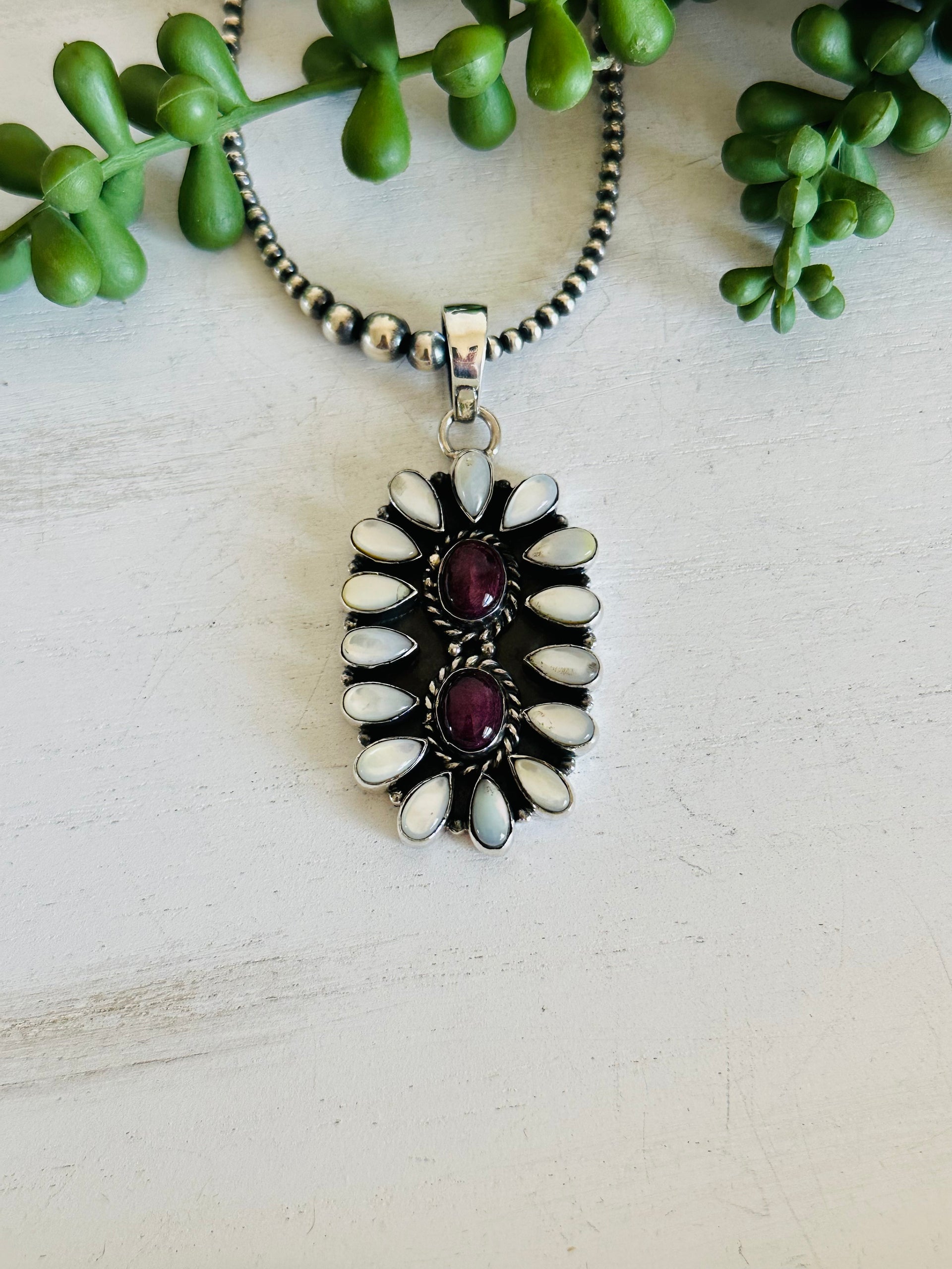 Southwest Handmade Multi Stone & Sterling Silver Cluster Pendant