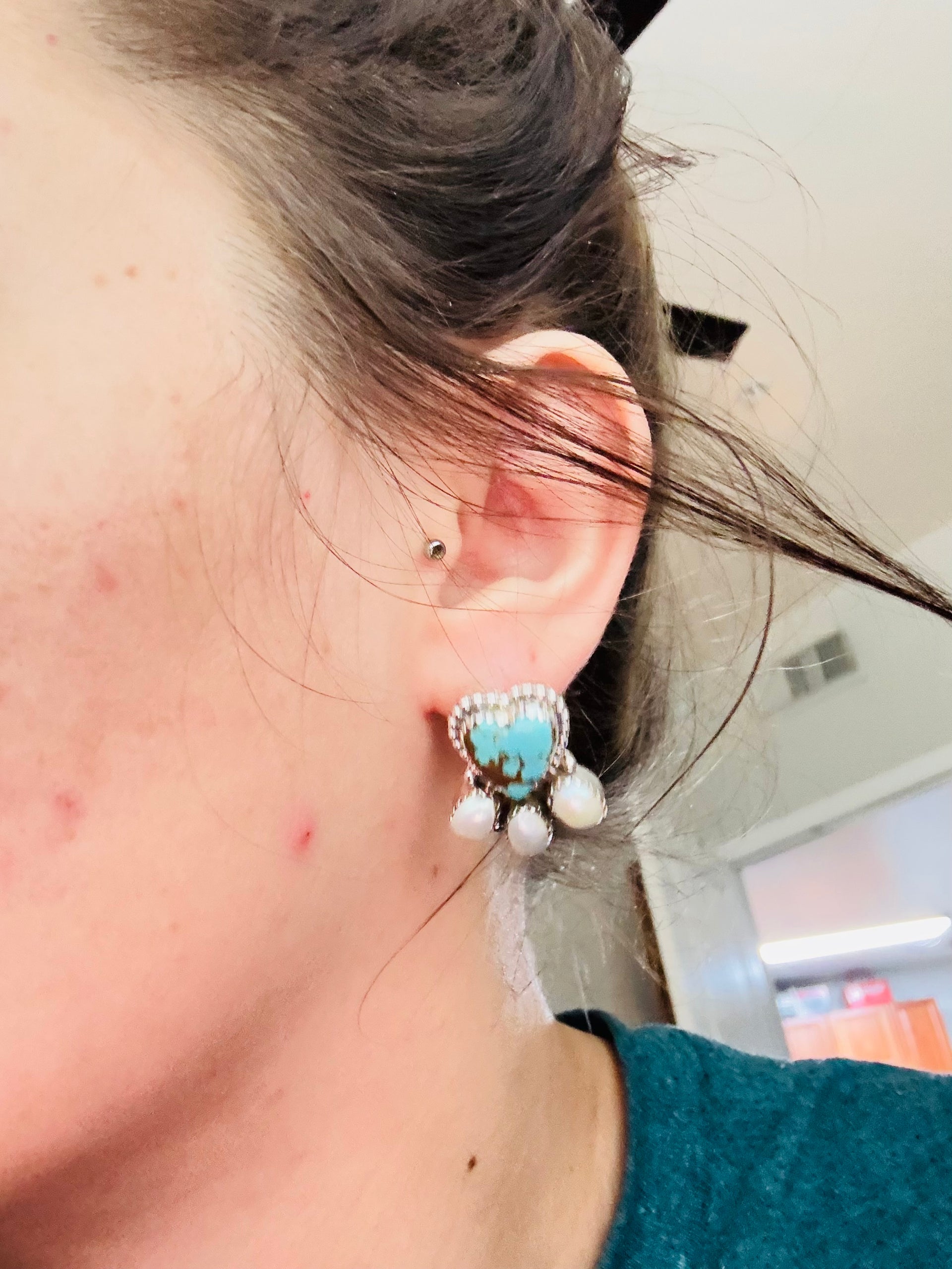 Southwest Handmade Multi Stone & Sterling Silver Post Earrings