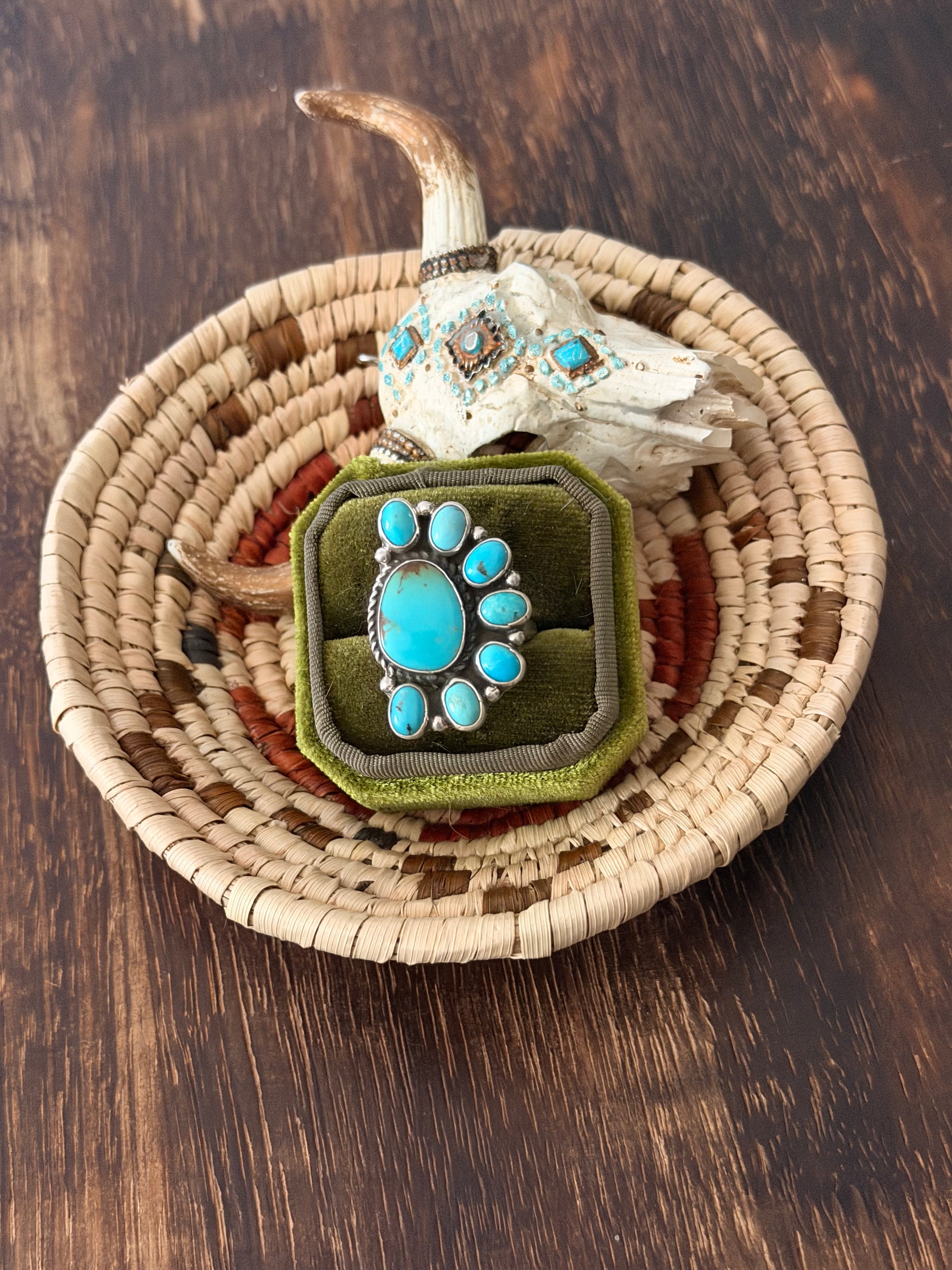 Geraldine James Kingman Turquoise & Sterling Silver Cluster Adjustable Ring