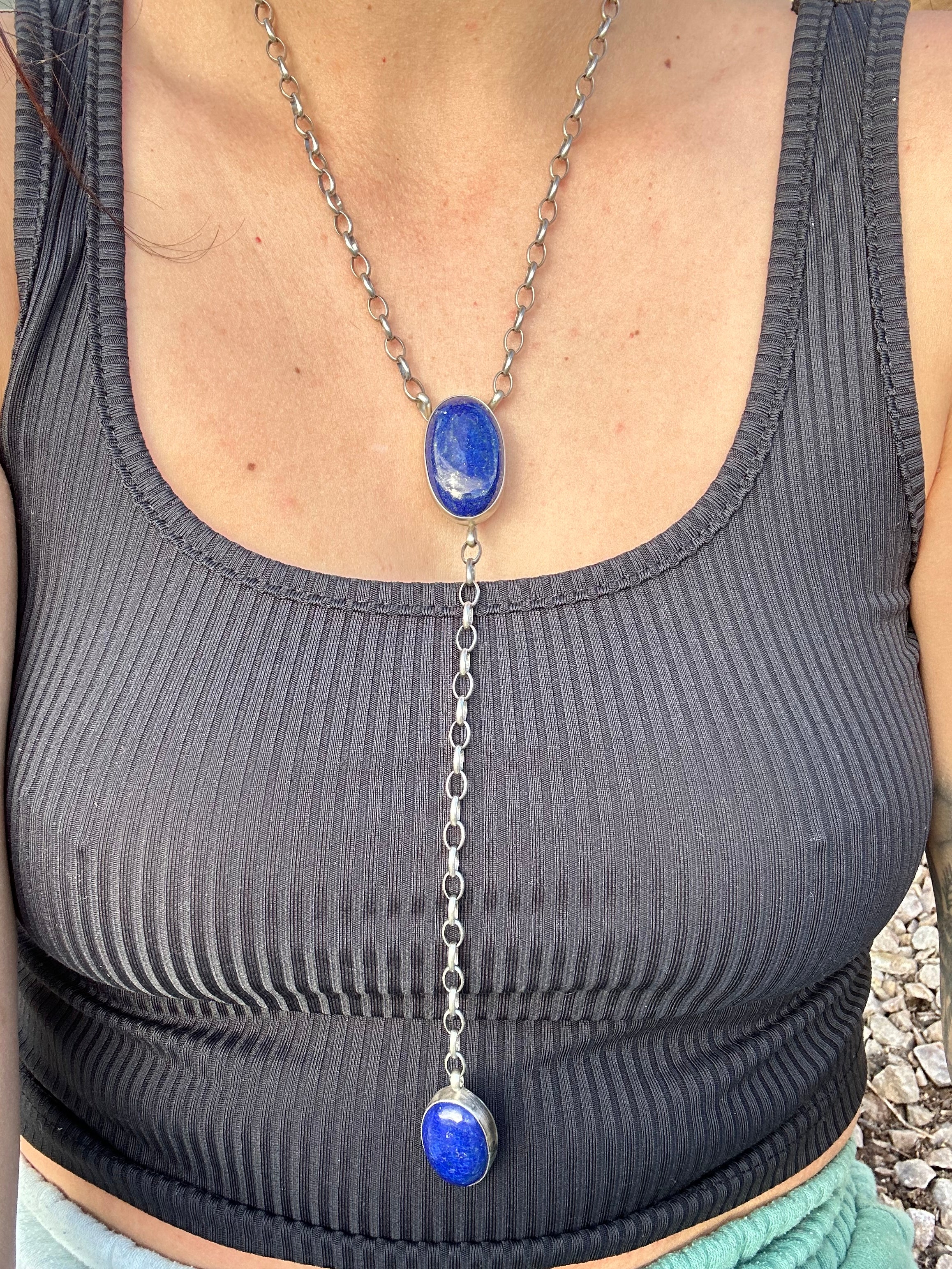 Alfred Martinez Lapis & Sterling Silver Lariat Necklace