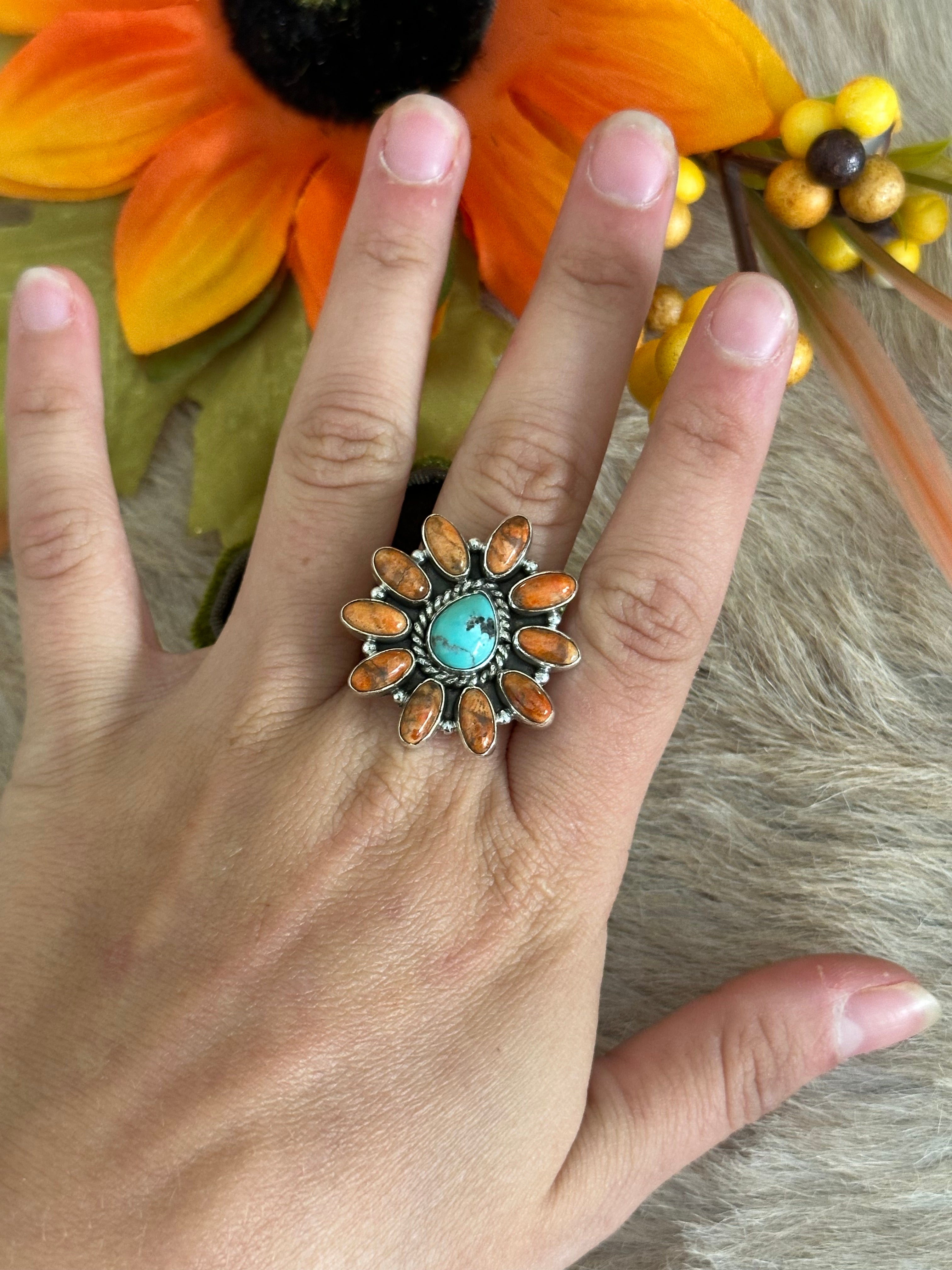 Southwest Handmade Multi Stone & Sterling Silver Adjustable Ring