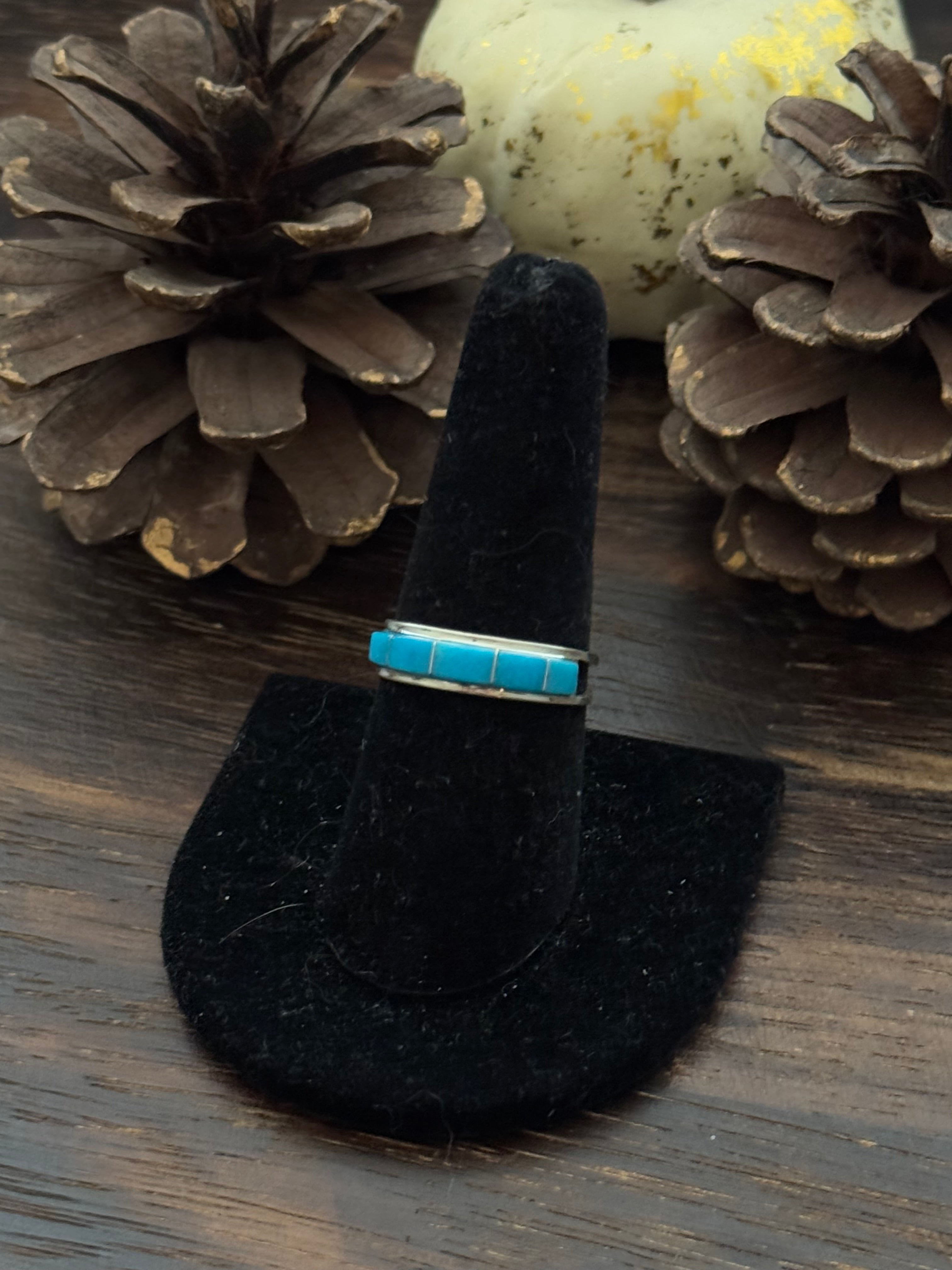 Navajo Made Kingman Turquoise & Sterling Silver Inlay Ring