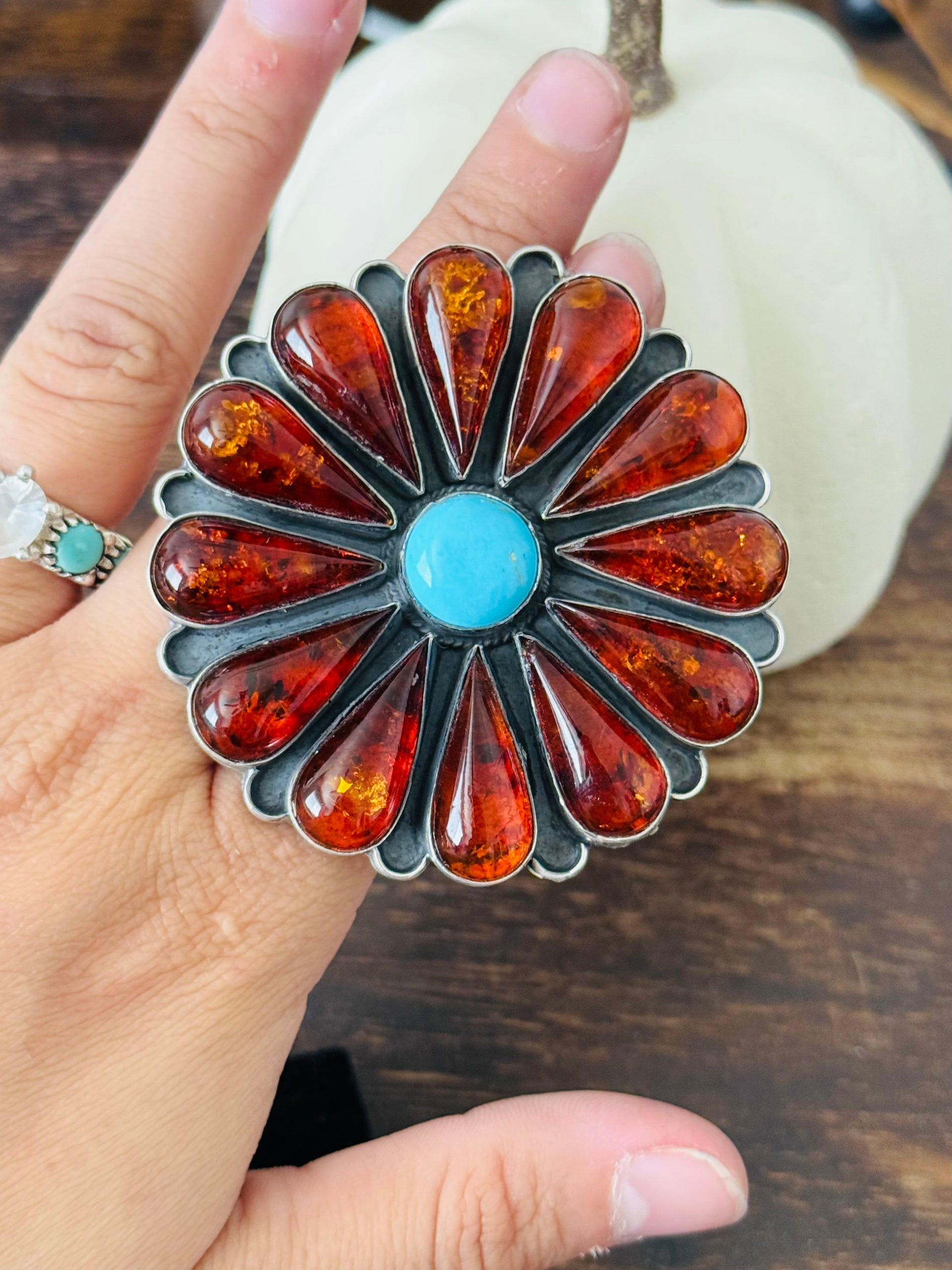 Navajo Made Multi Stone & Sterling Silver Adjustable Ring