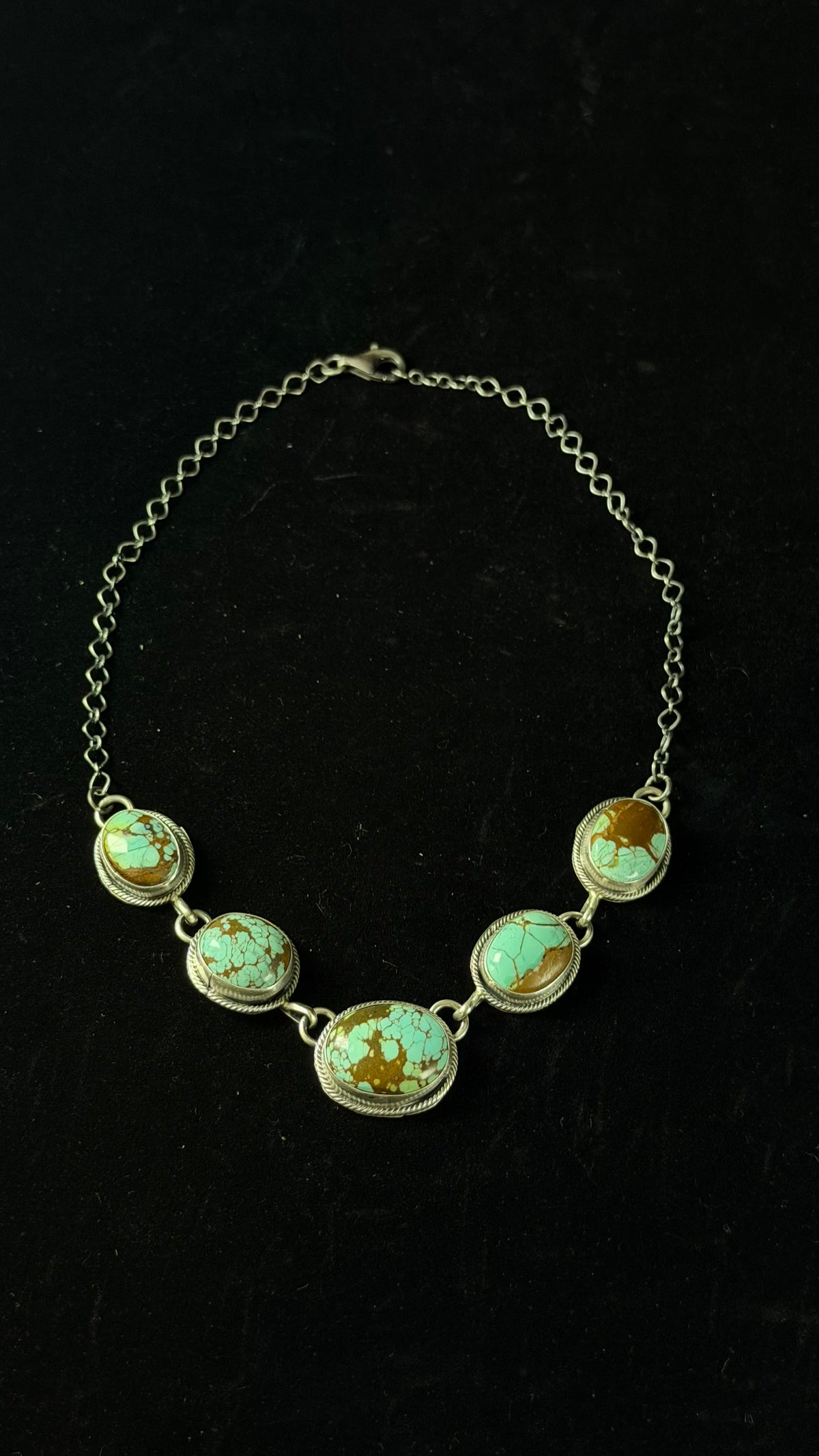 Navajo Made Blue Moon Turquoise & Sterling Sliver Choker Necklace