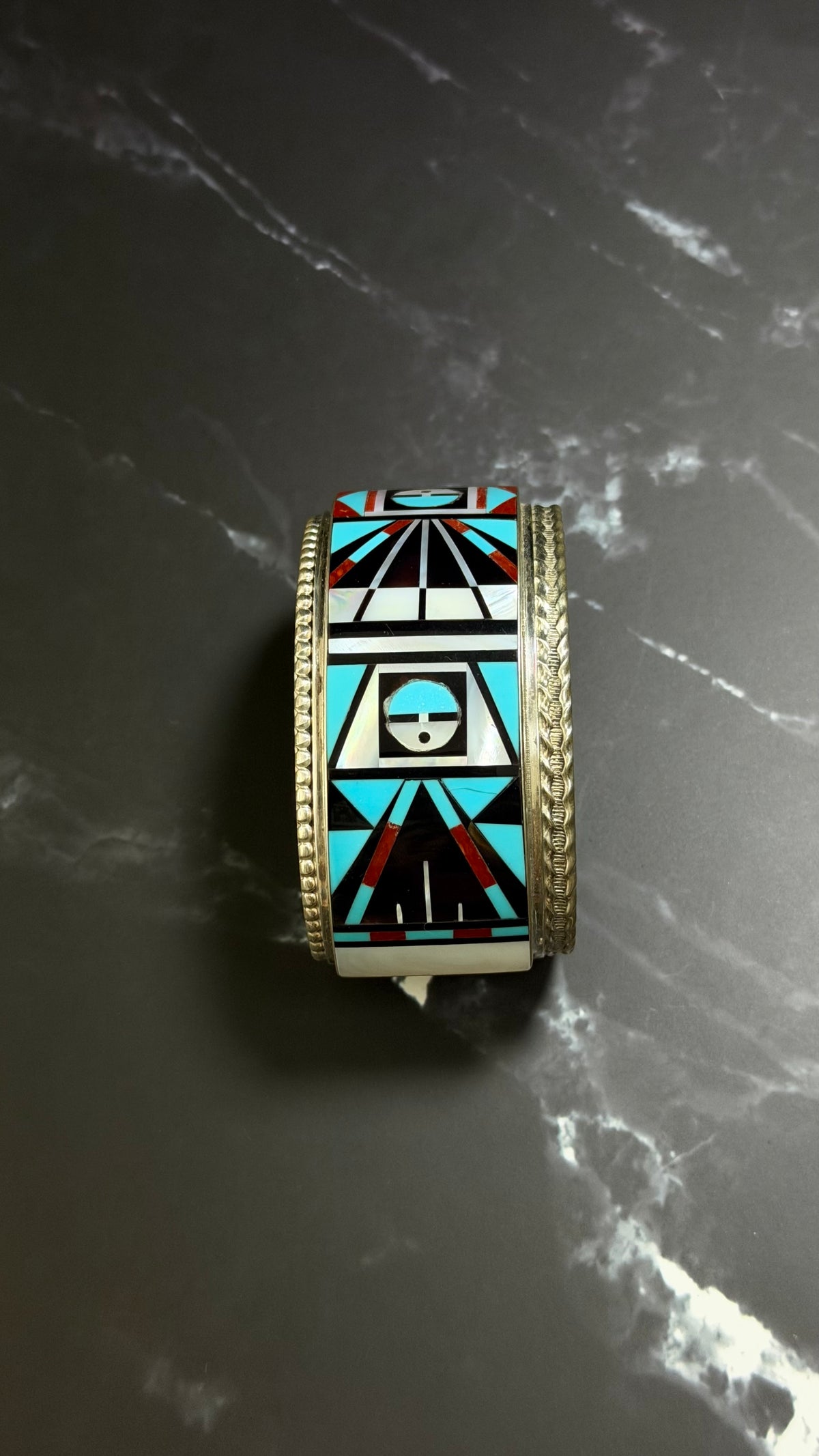 Rick & Lucy Multi Stone & Sterling Silver Inlay Sunface Cuff Bracelet