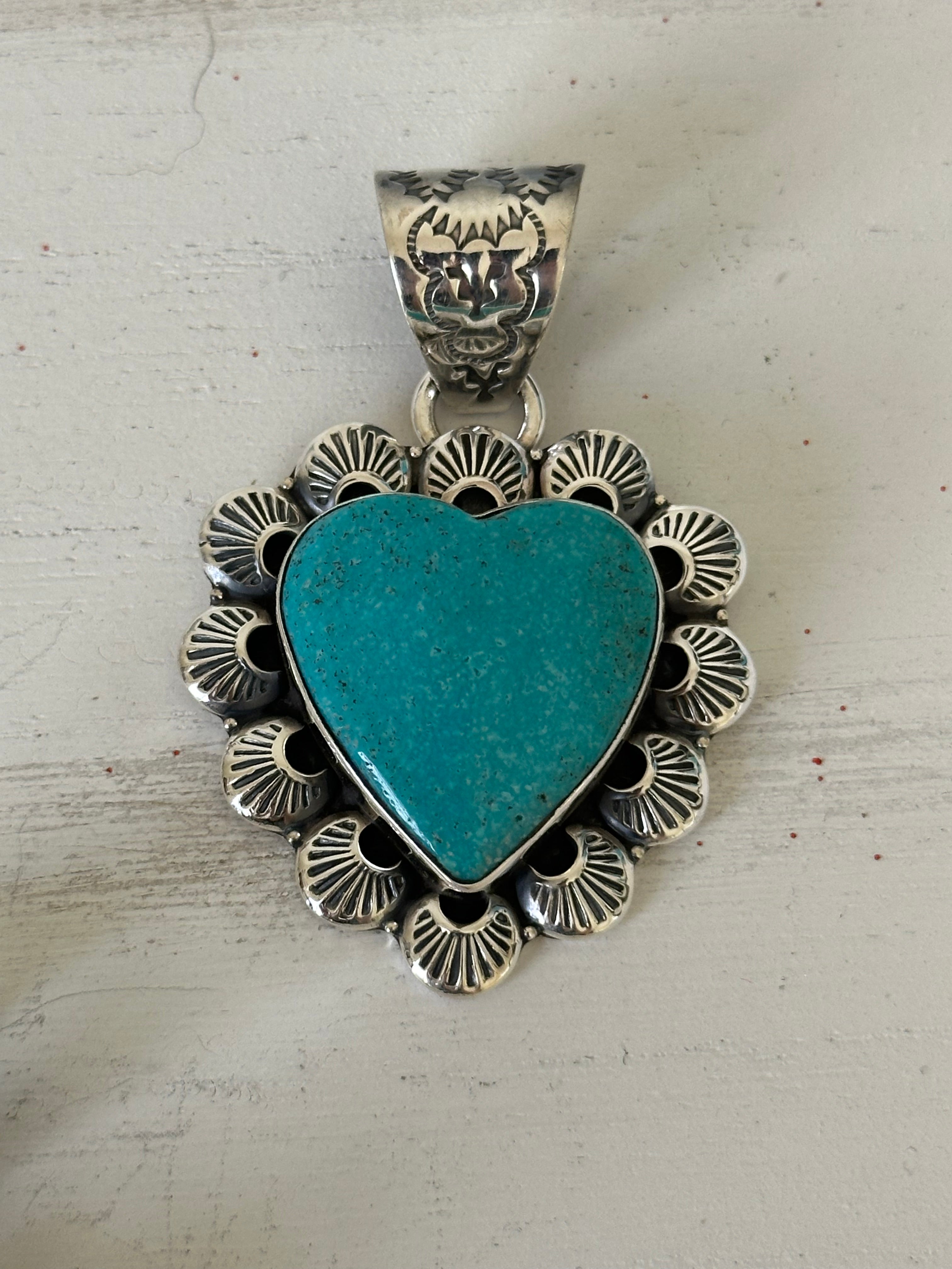 Tony Yazzie Kingman Turquoise & Sterling Silver Heart Pendant