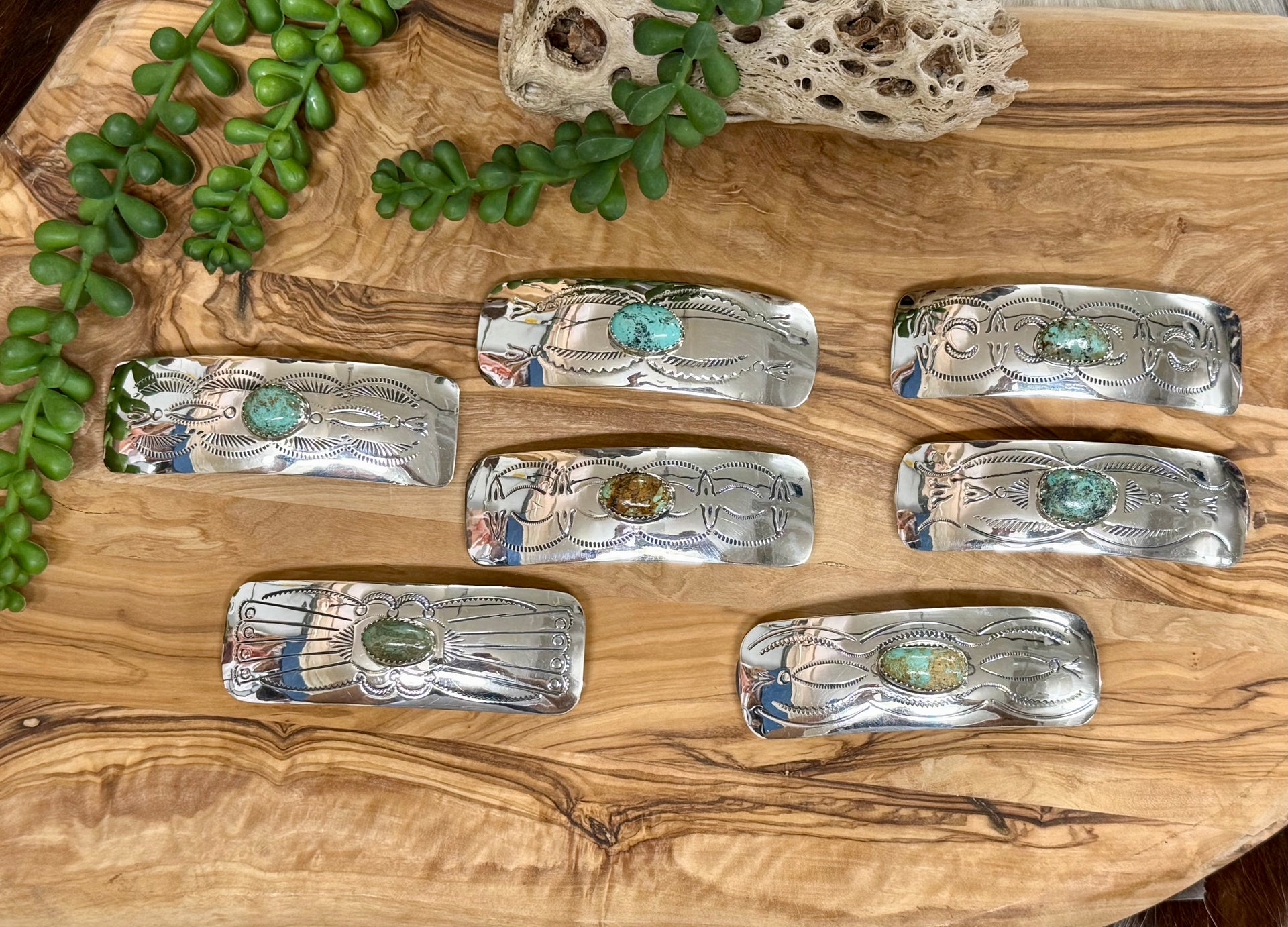 Navajo Made Kingman Turquoise & Sterling Silver Hair Barrett