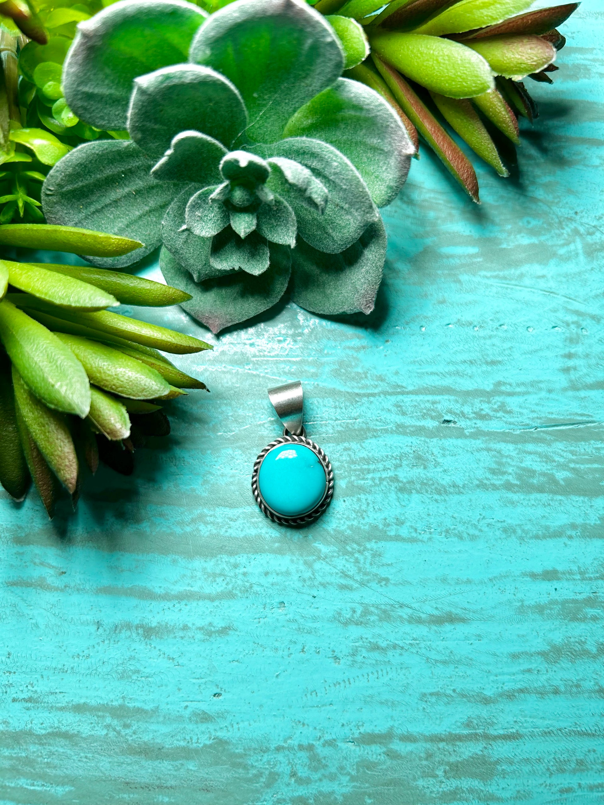 Navajo Made Kingman Turquoise & Sterling Silver Pendant