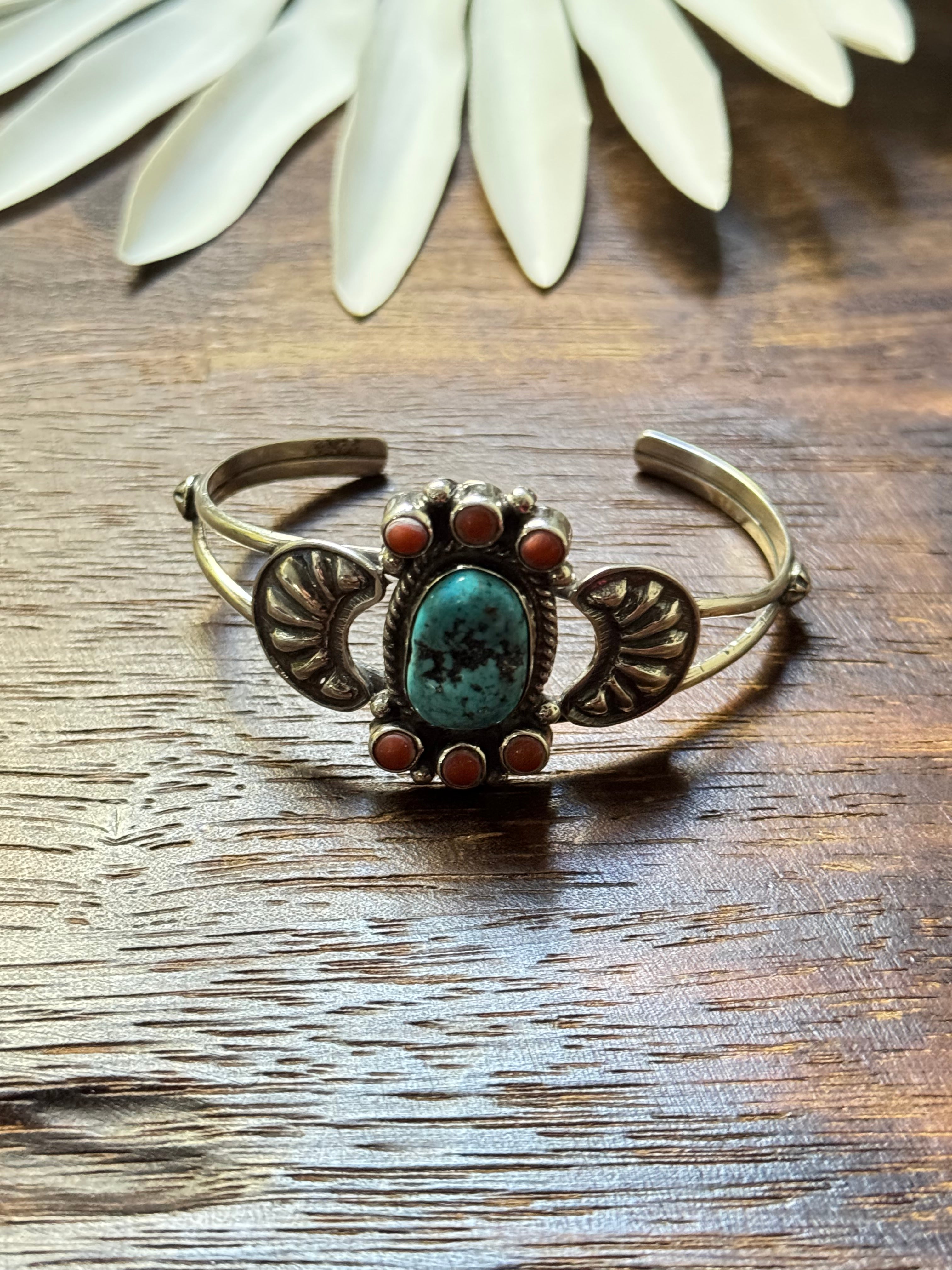 Navajo Made Multi Stone & Sterling Silver Cuff Bracelet