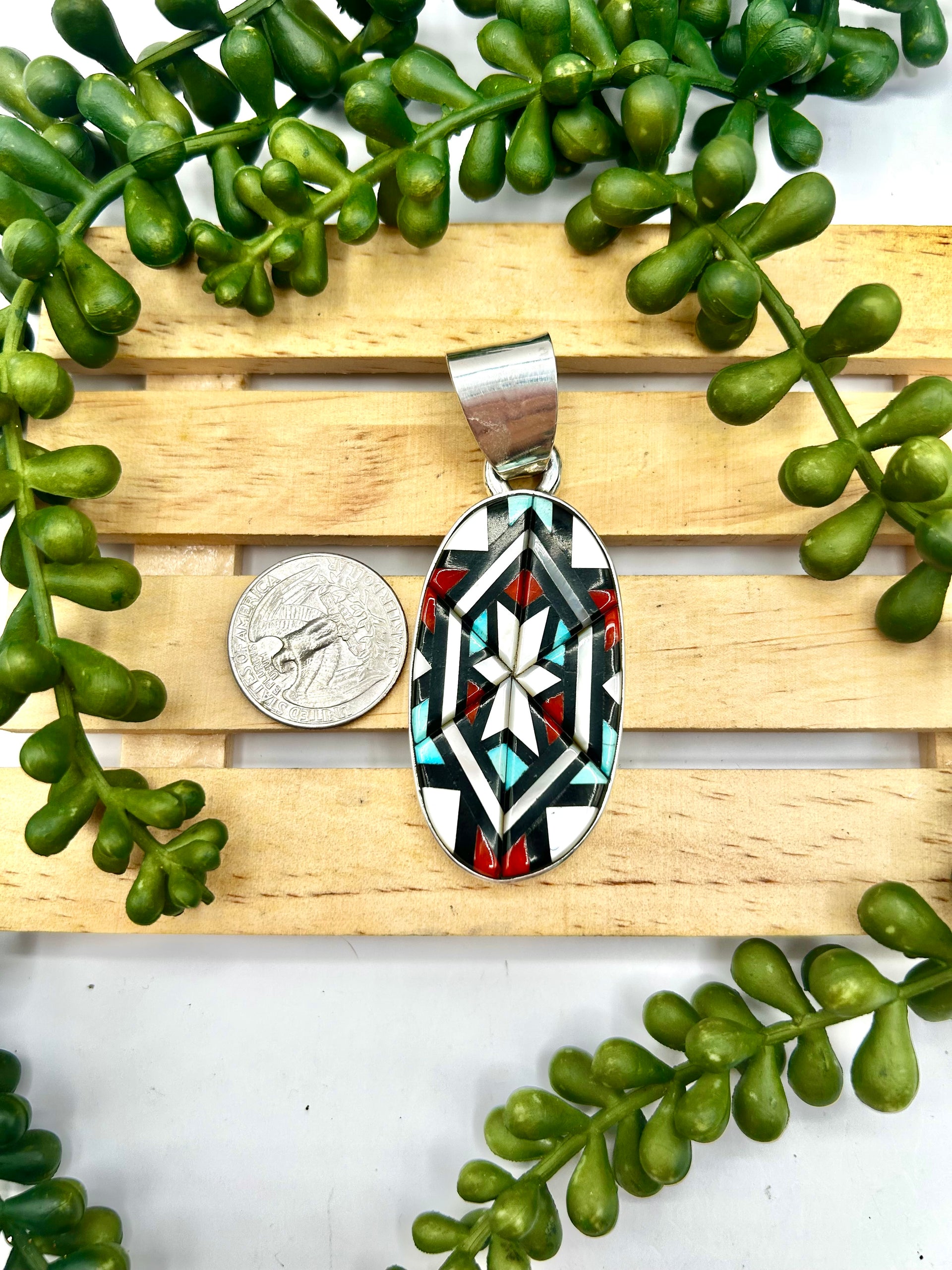 Zuni Made Multi Stone & Sterling Silver Pendant