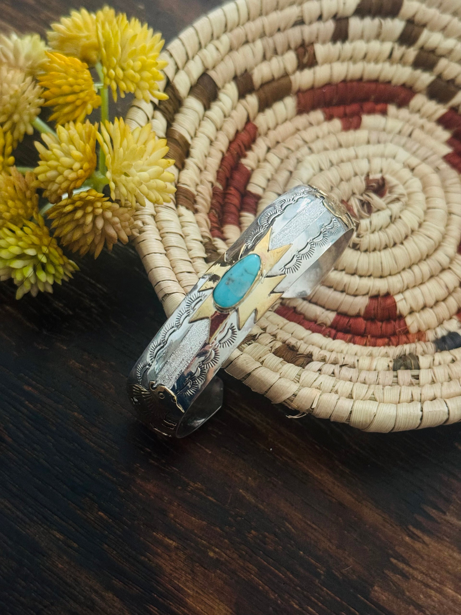 Navajo Made Kingman Turquoise & Sterling Silver Cuff Bracelet