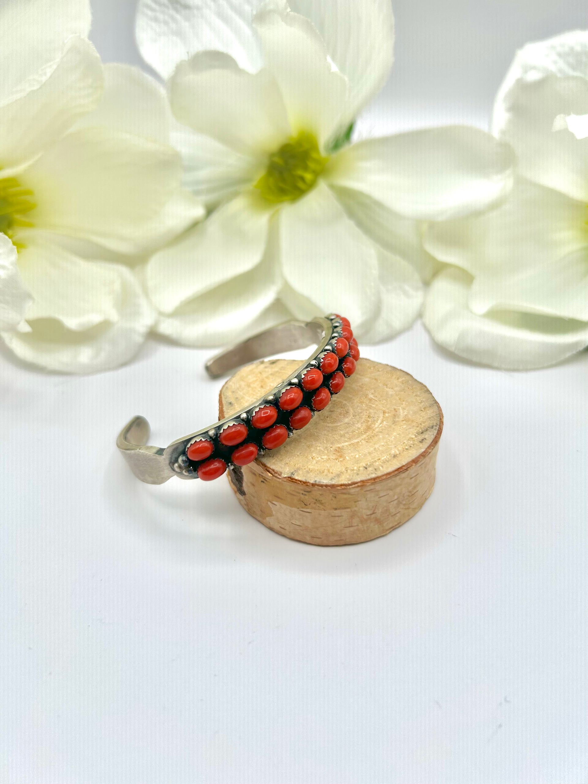 Paul Livingston Natural Coral & Sterling Silver Cuff Bracelet