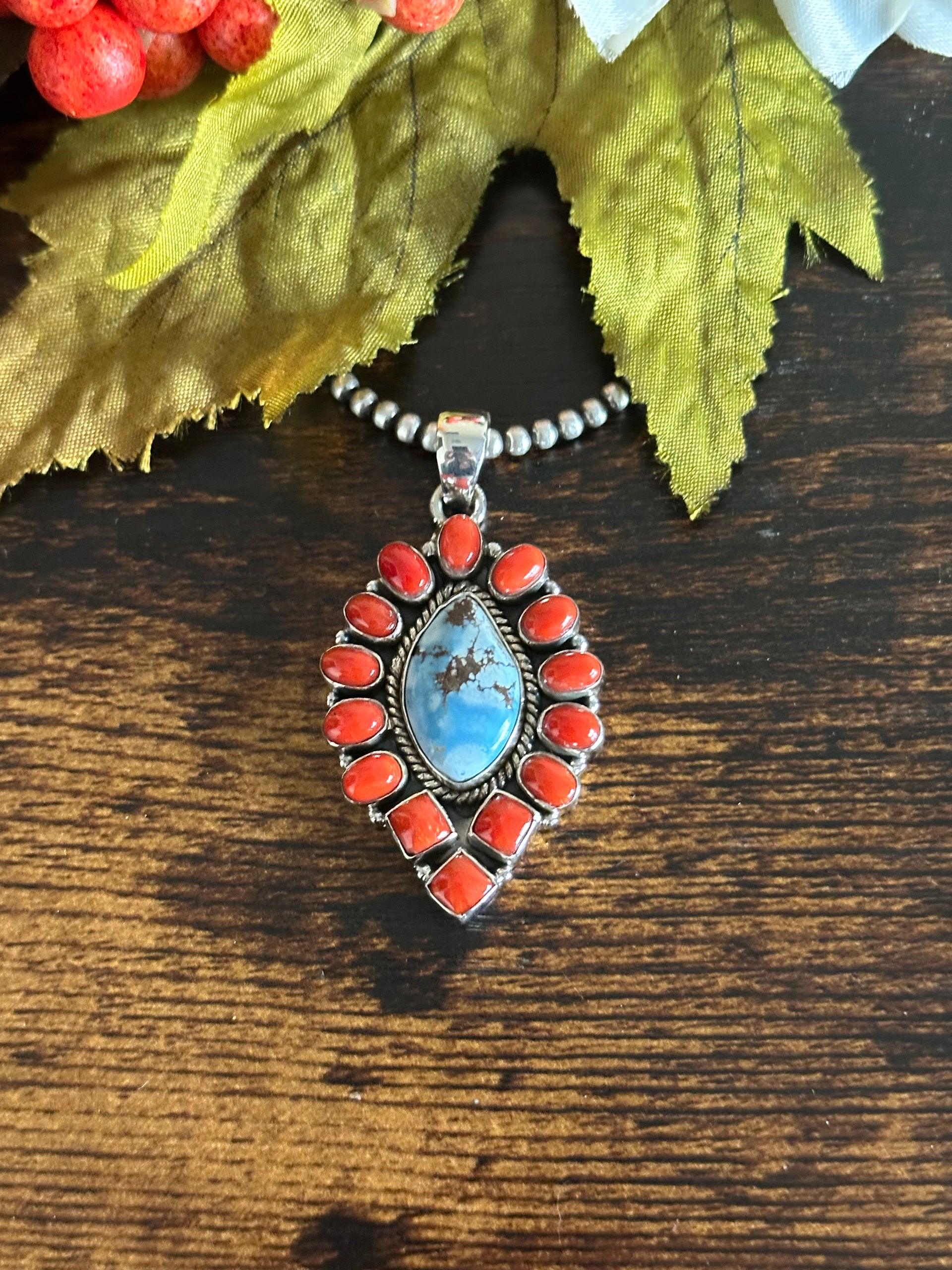 Southwest Handmade Multi Stone & Sterling Silver Cluster Pendant