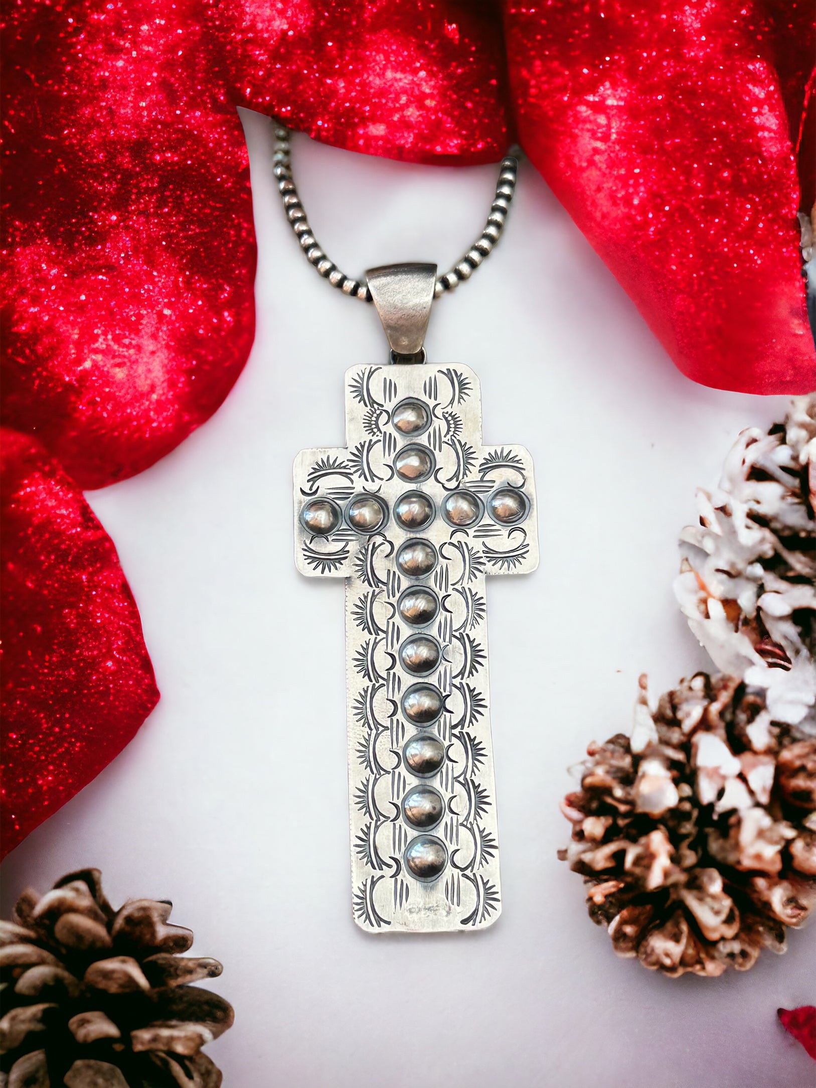 Navajo Made Sterling Silver Cross Pendant