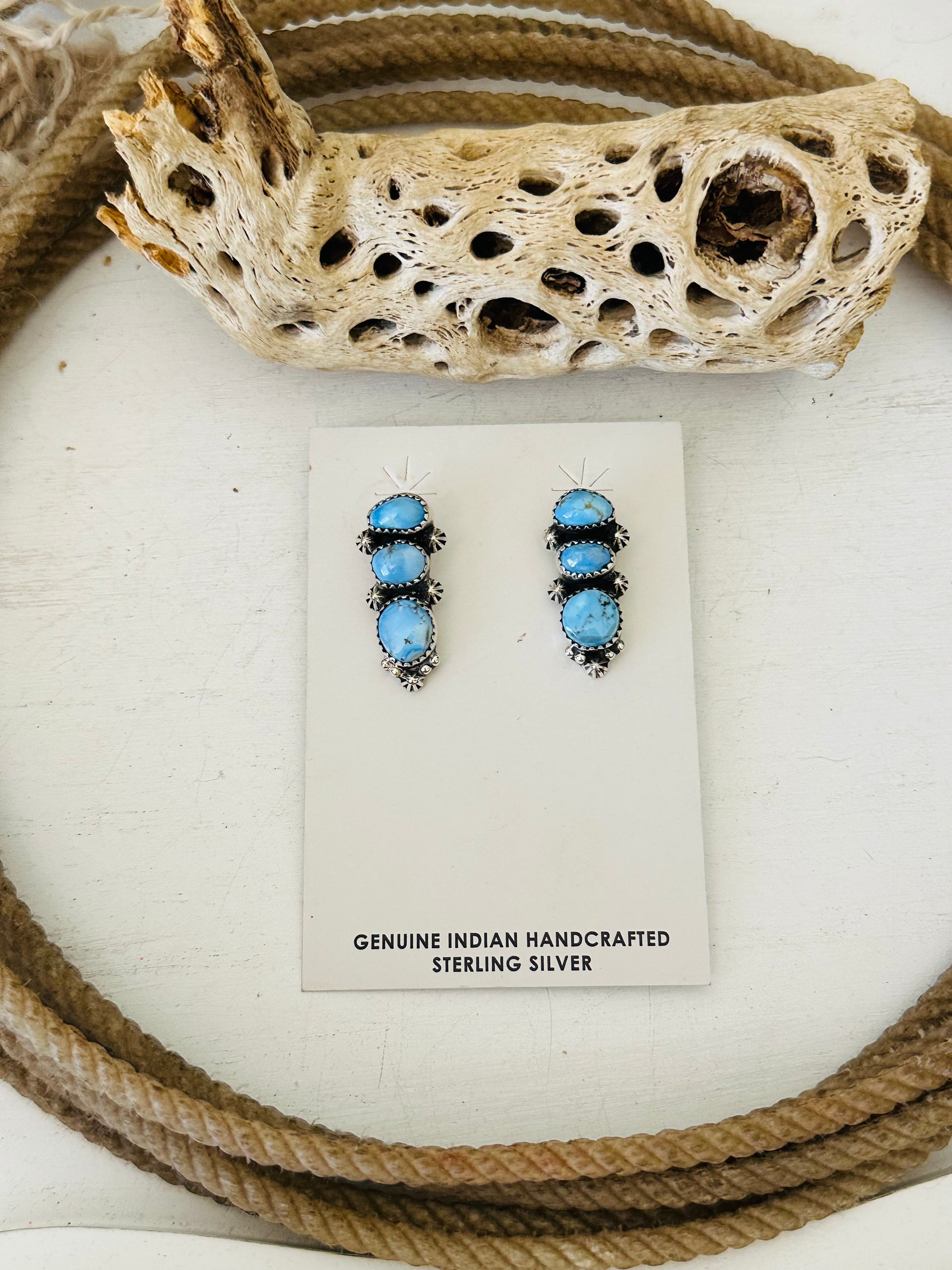 Southwest Handmade Golden Hills Turquoise & Sterling Silver Post Dangle Earrings