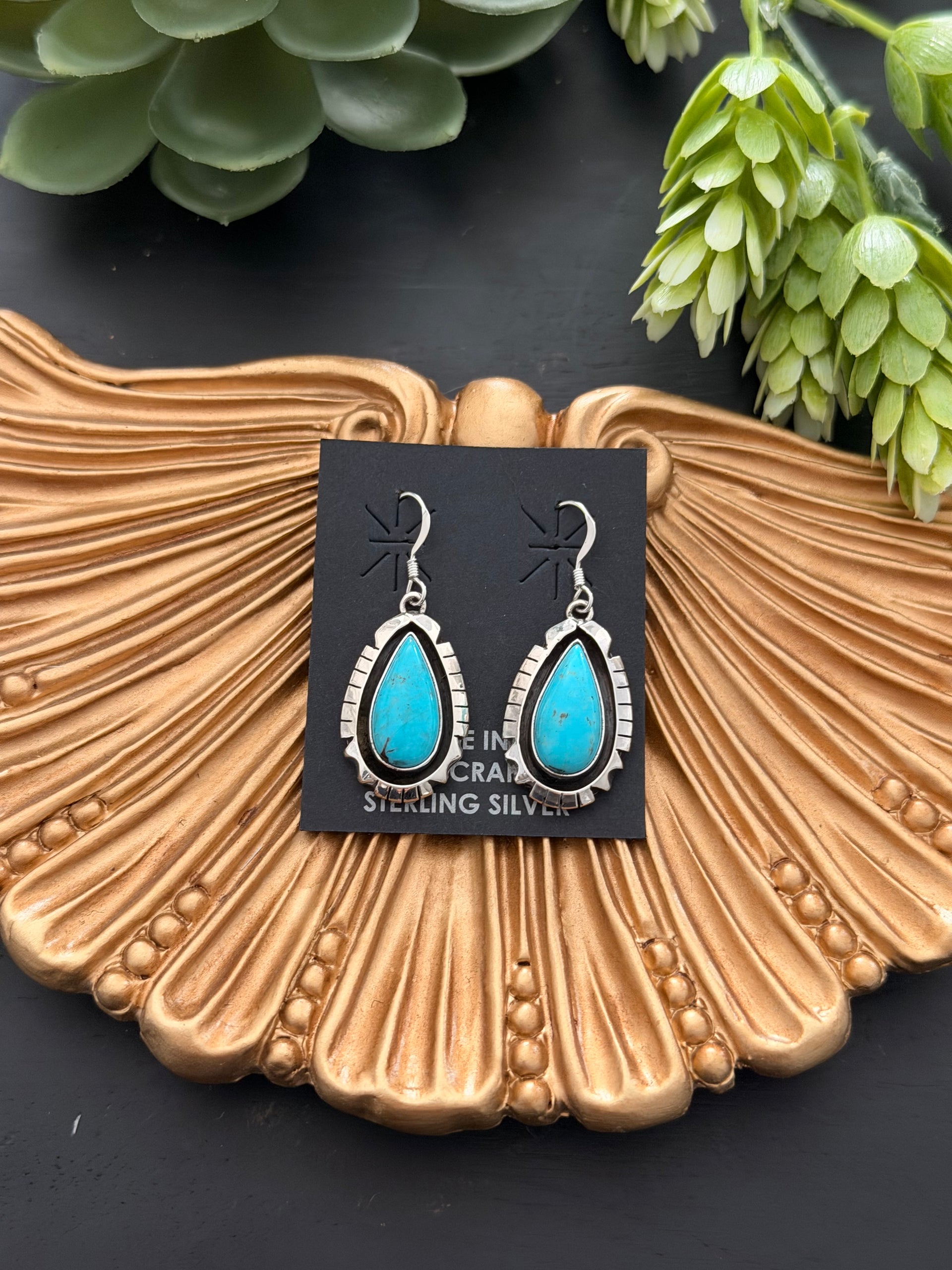 Amos Jake Begay Kingman Turquoise & Sterling Silver Dangle Earrings
