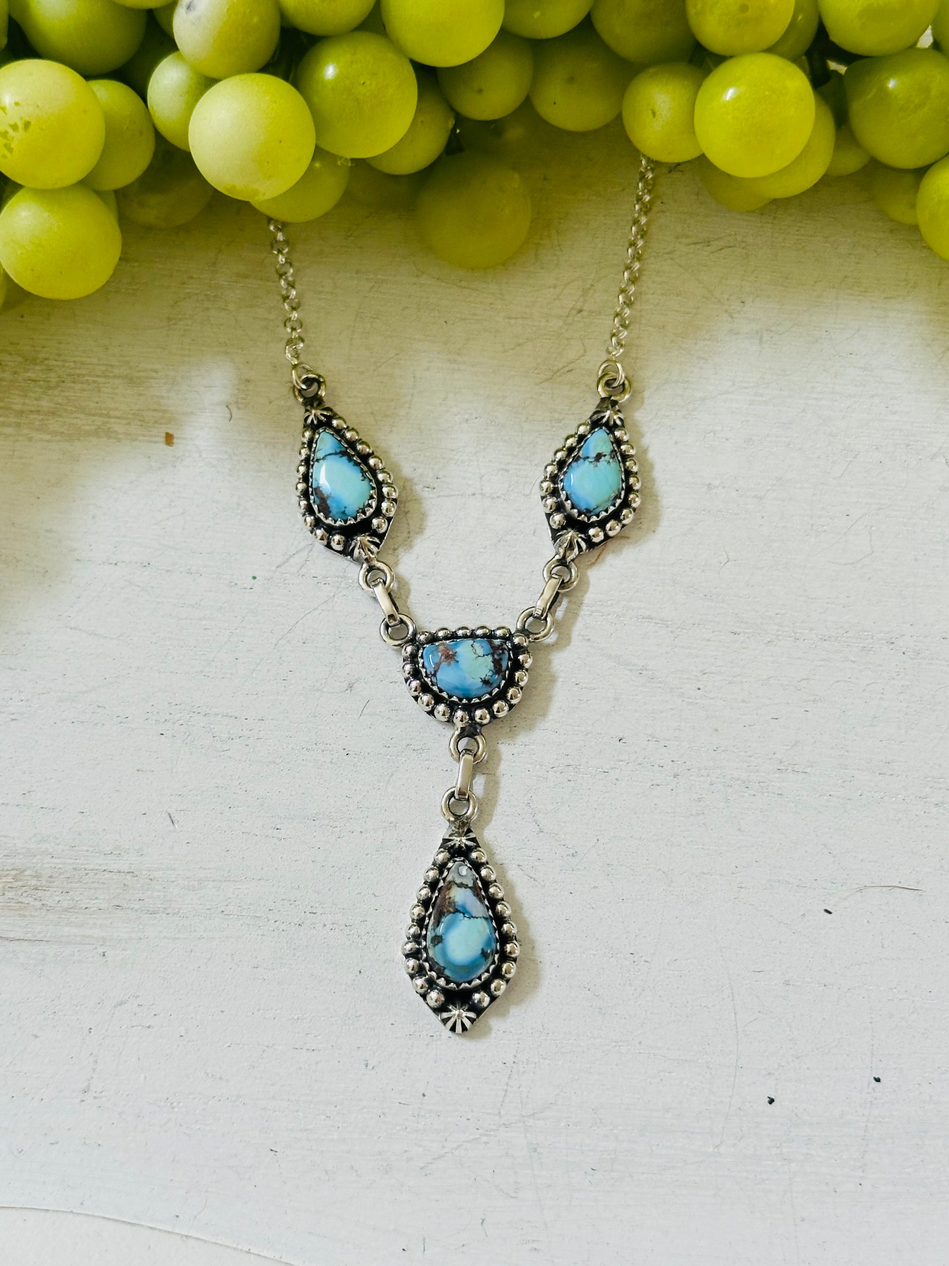 Southwest Handmade Golden Hills Turquoise & Sterling Silver Lariat Necklace