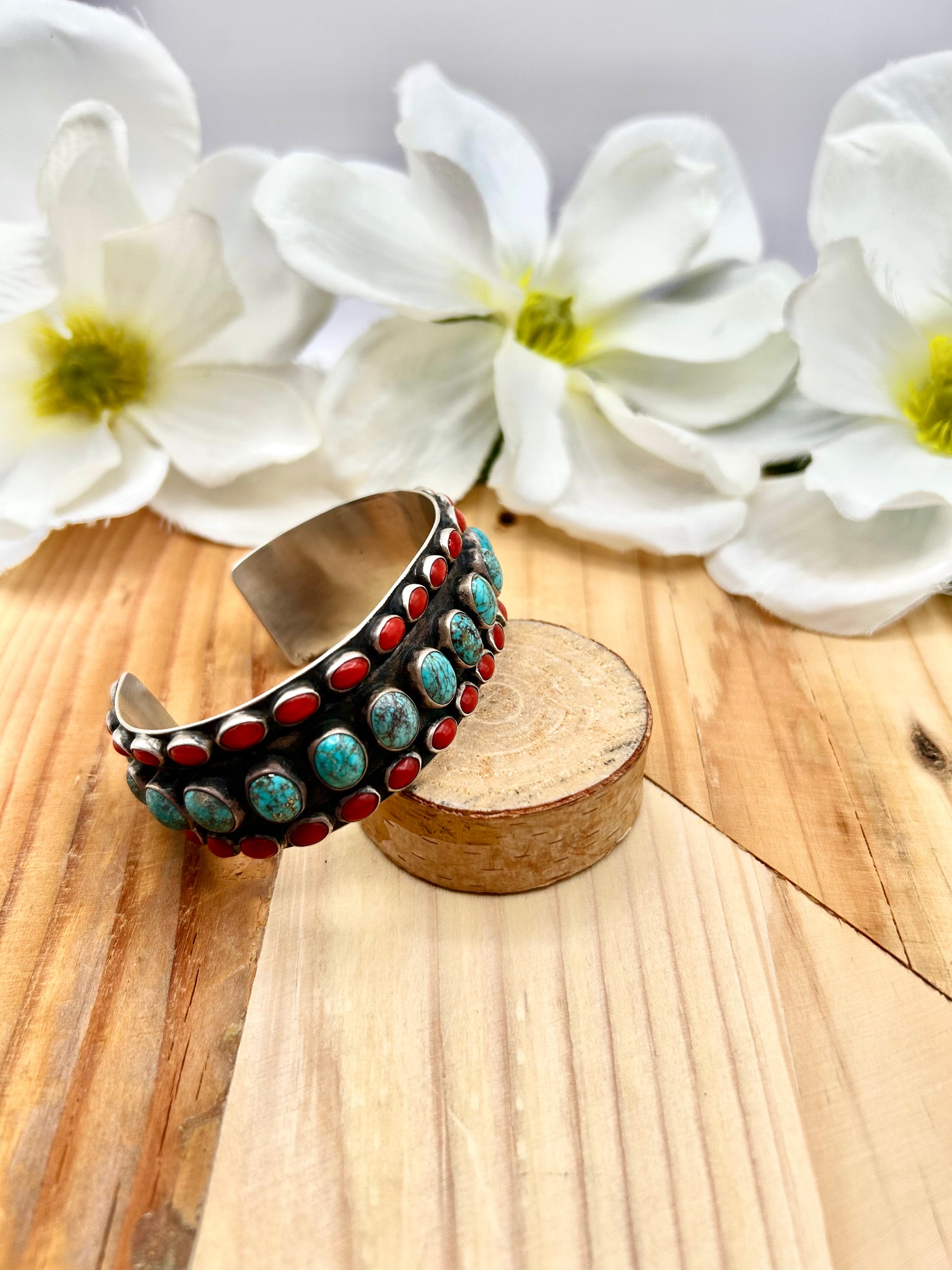 Navajo Made Multi Stone & Sterling Silver Cuff Bracelet