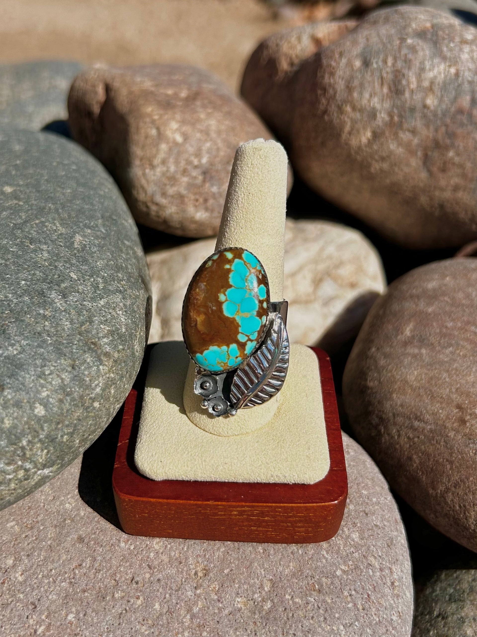 Southwest Number 8 Turquoise & Sterling Silver Ring Size 8.75