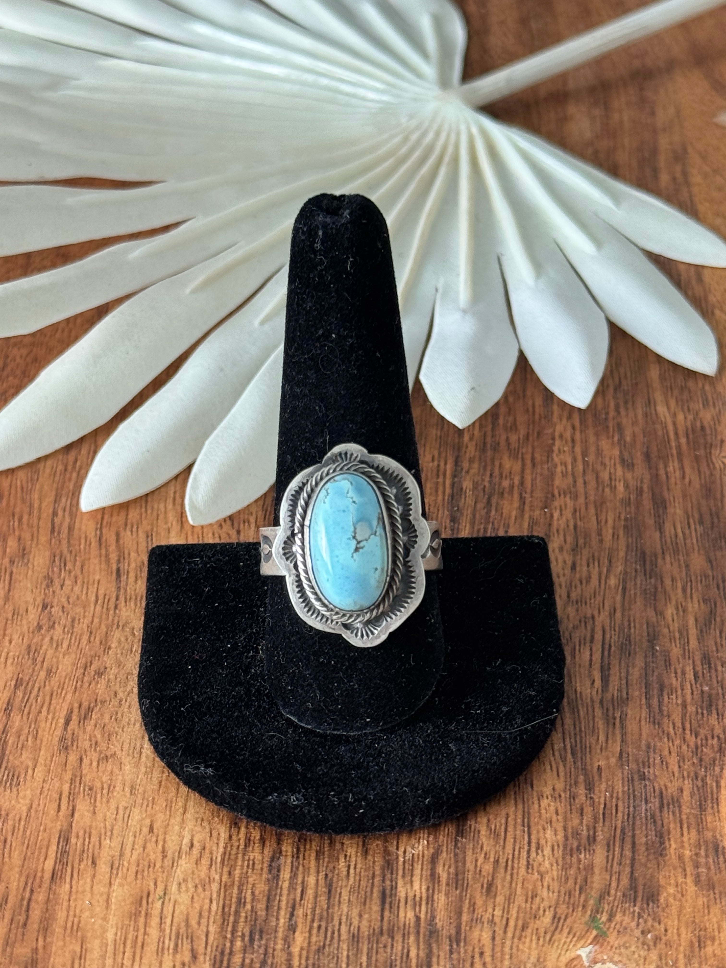 Navajo Made Kingman Turquoise & Sterling Silver Ring Size 10.5