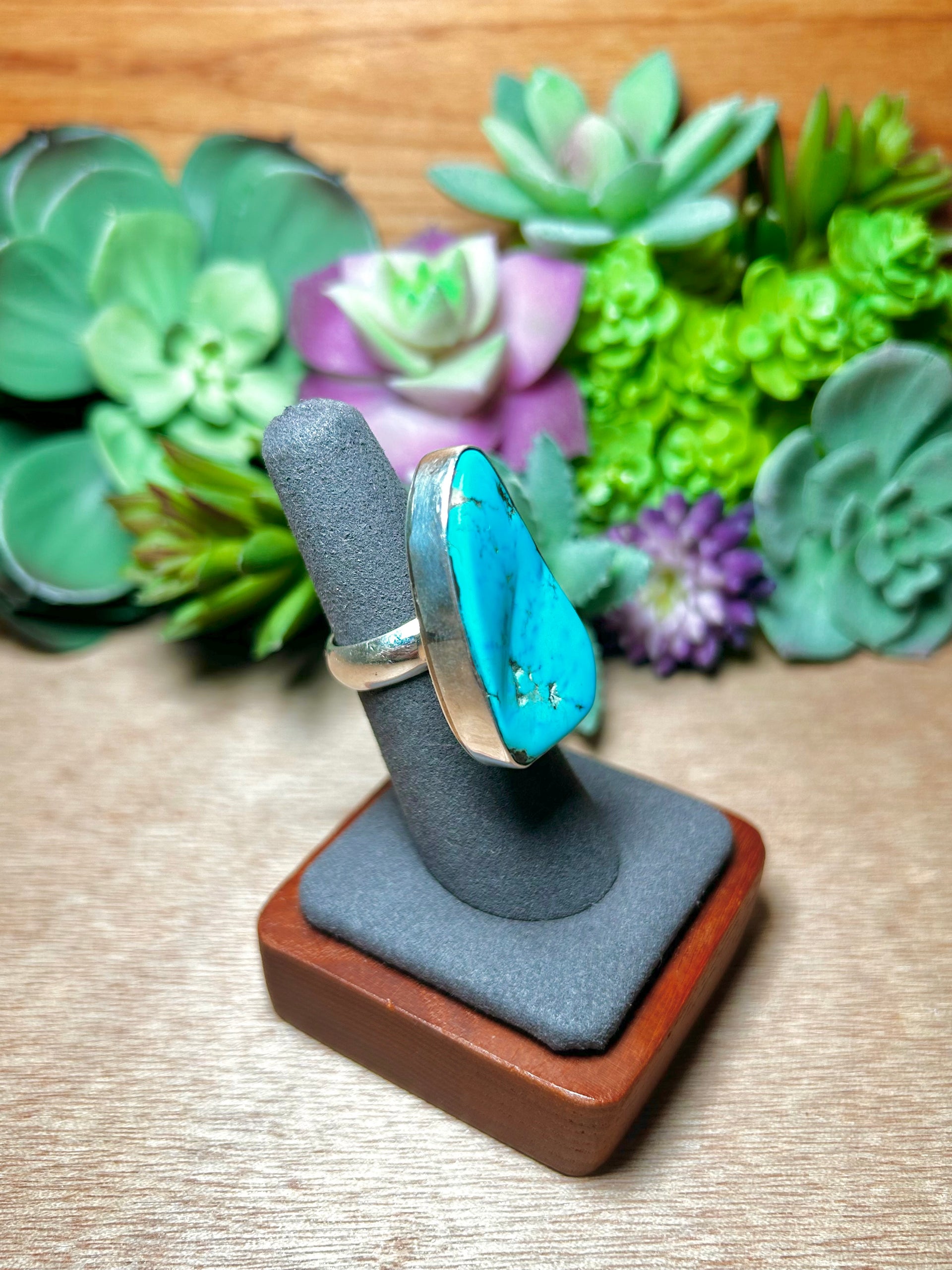 Navajo Made Kingman Turquoise & Sterling Silver Ring Size 6