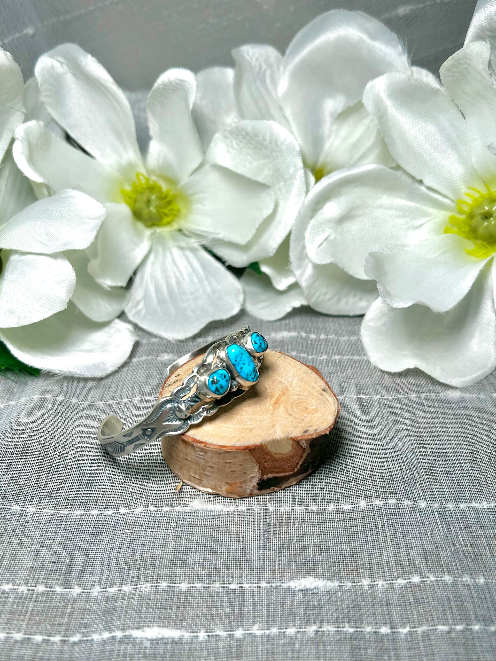 Navajo Made Kingman Turquoise & Sterling Silver Cuff Bracelet