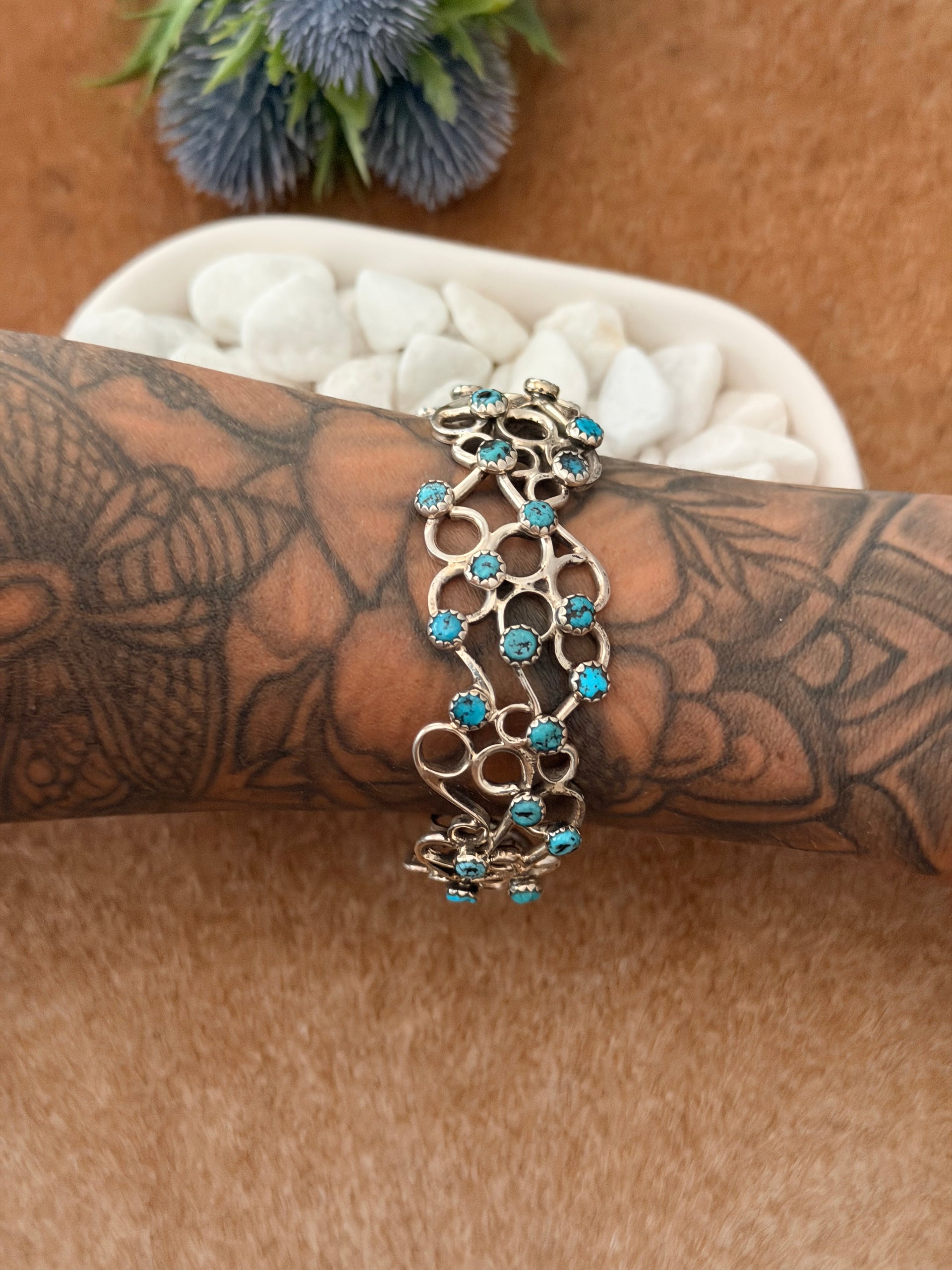 Navajo Made Kingman Turquoise & Sterling Silver Cuff Bracelet