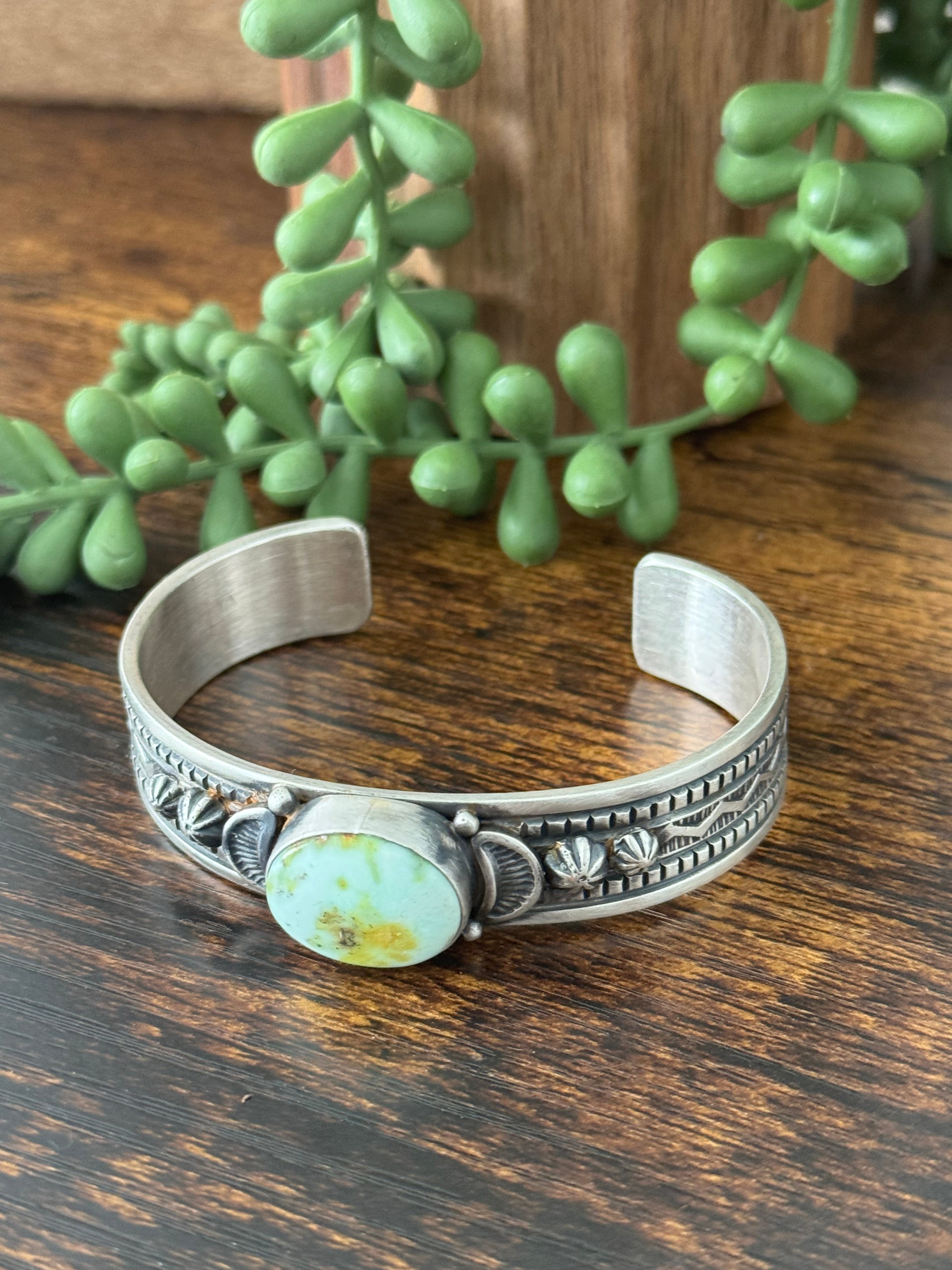 Francis Yazzie Palomino Variscite and Sterling Silver Cuff Bracelet