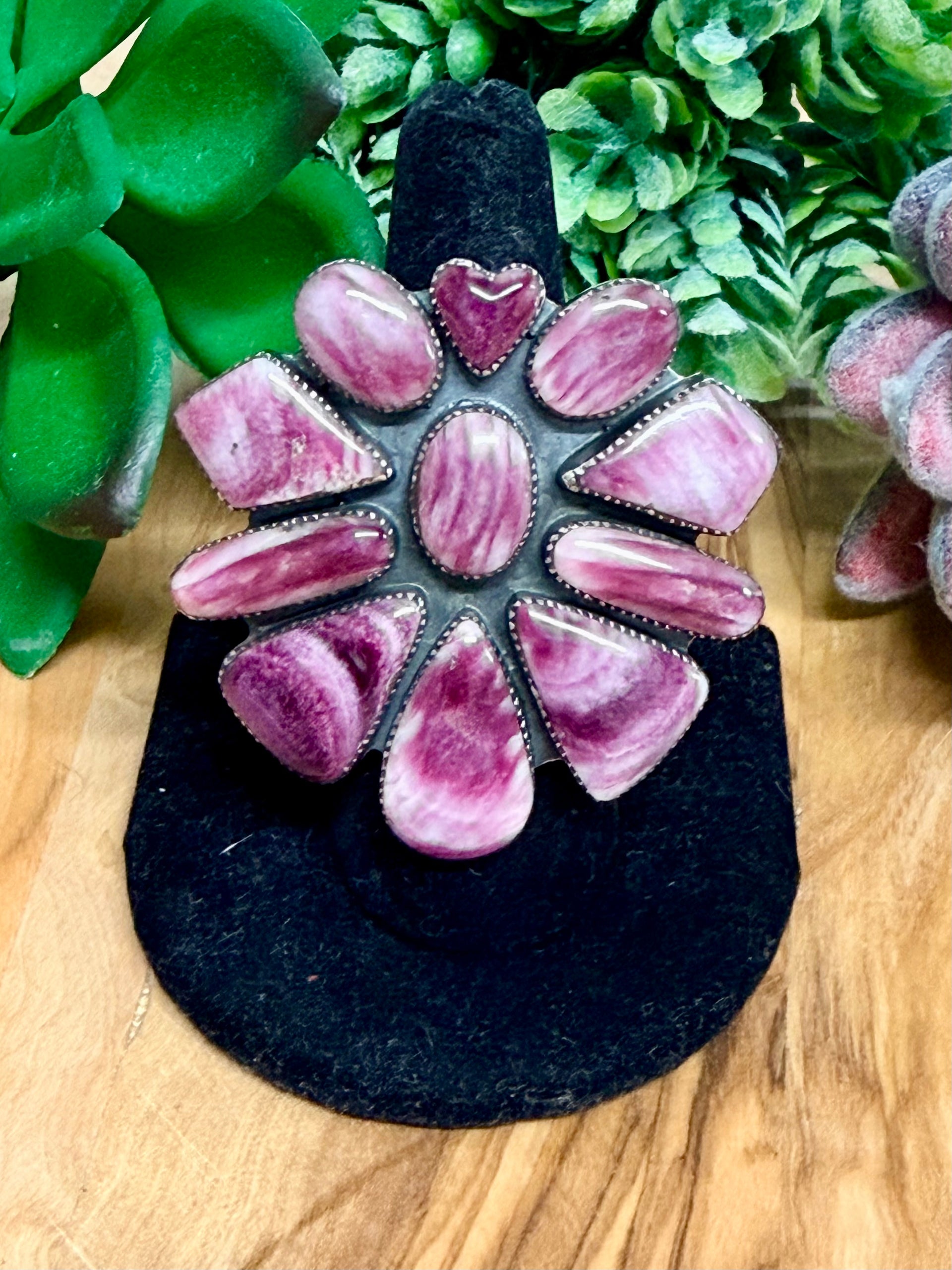 Southwest Handmade Purple Spiny Oyster & Sterling Silver Adjustable Ring