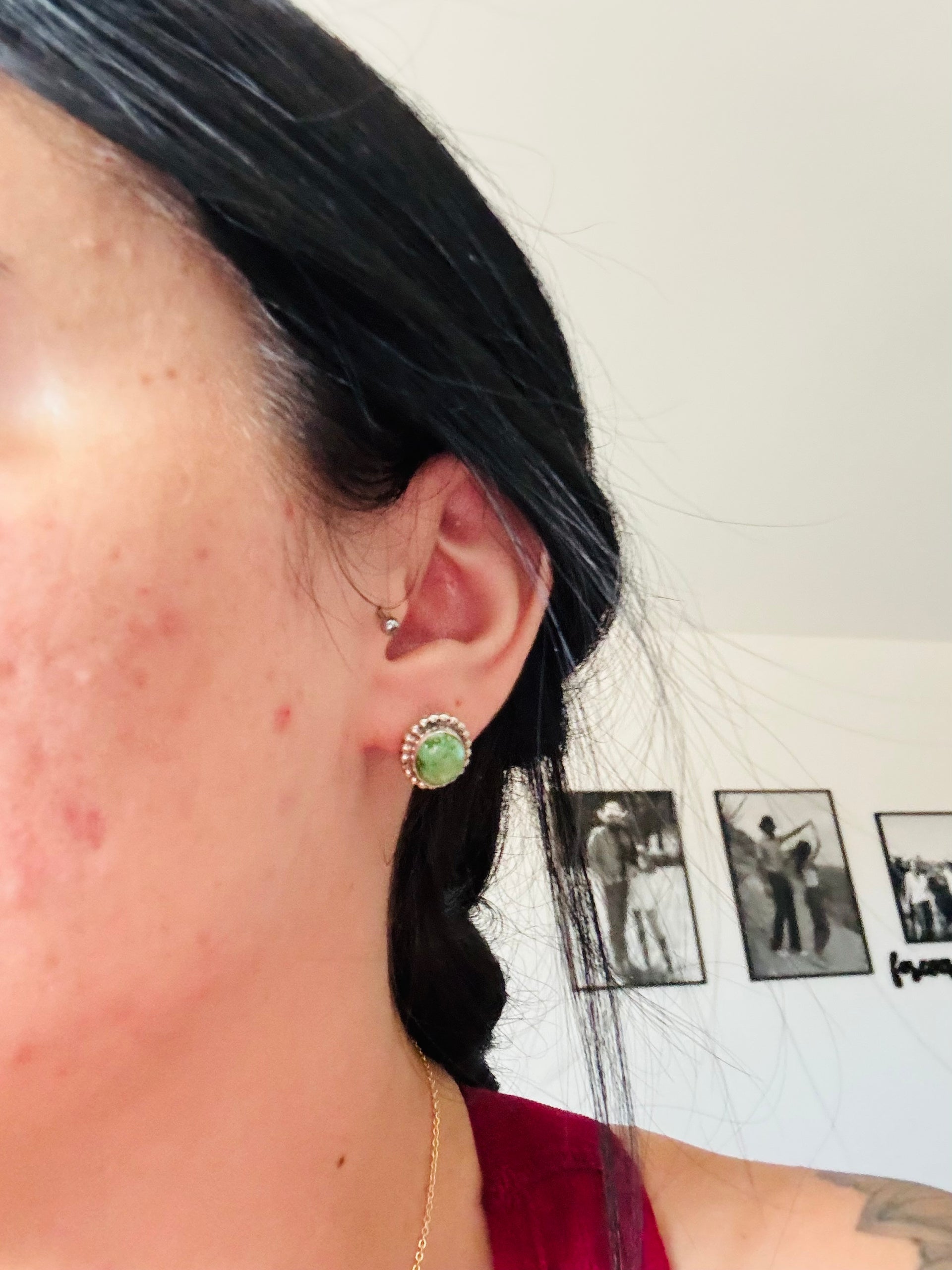 Navajo Made Sonoran Mountain Turquoise & Sterling Silver Post Earrings